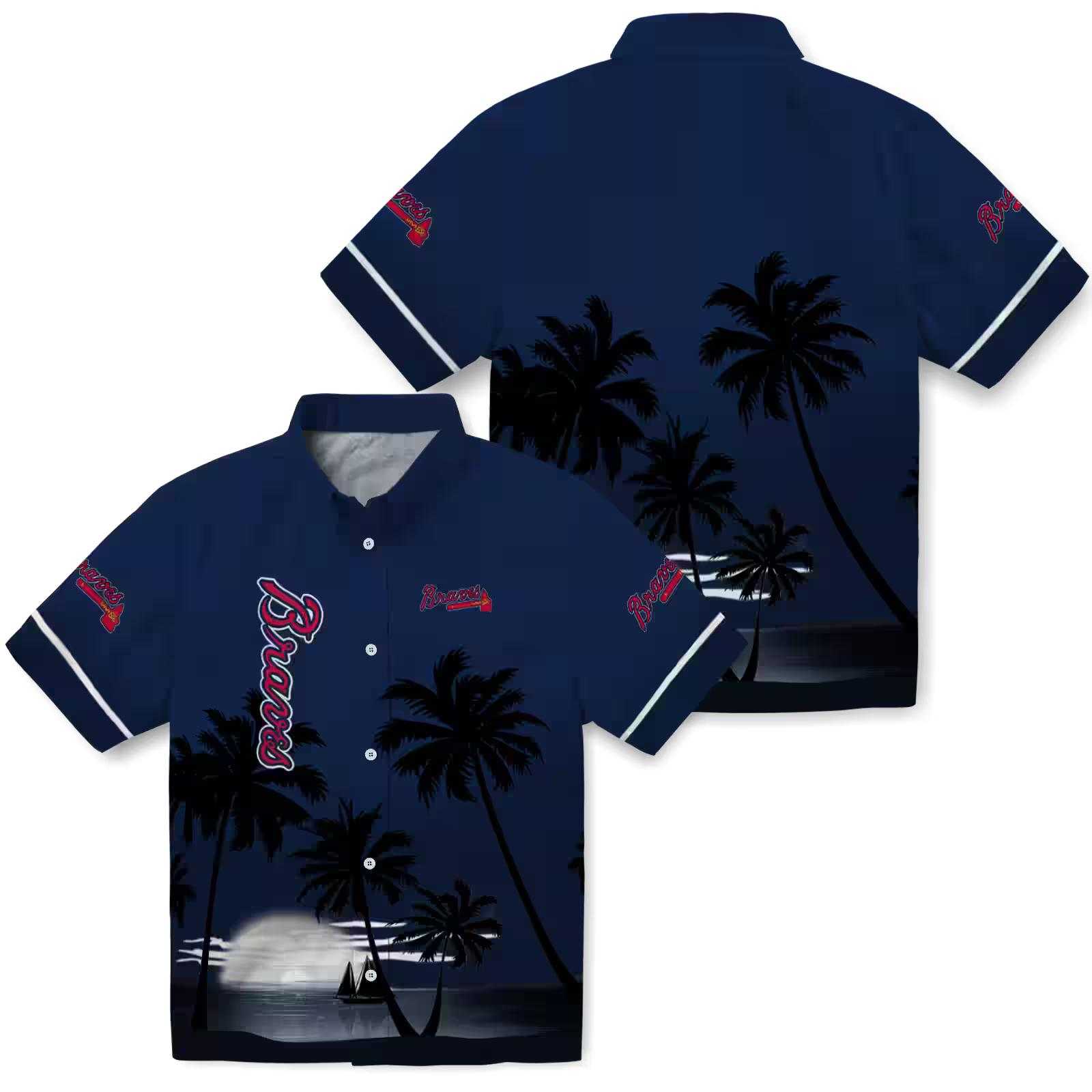 atlanta braves beach sunset navy black hawaiian shirt high quality