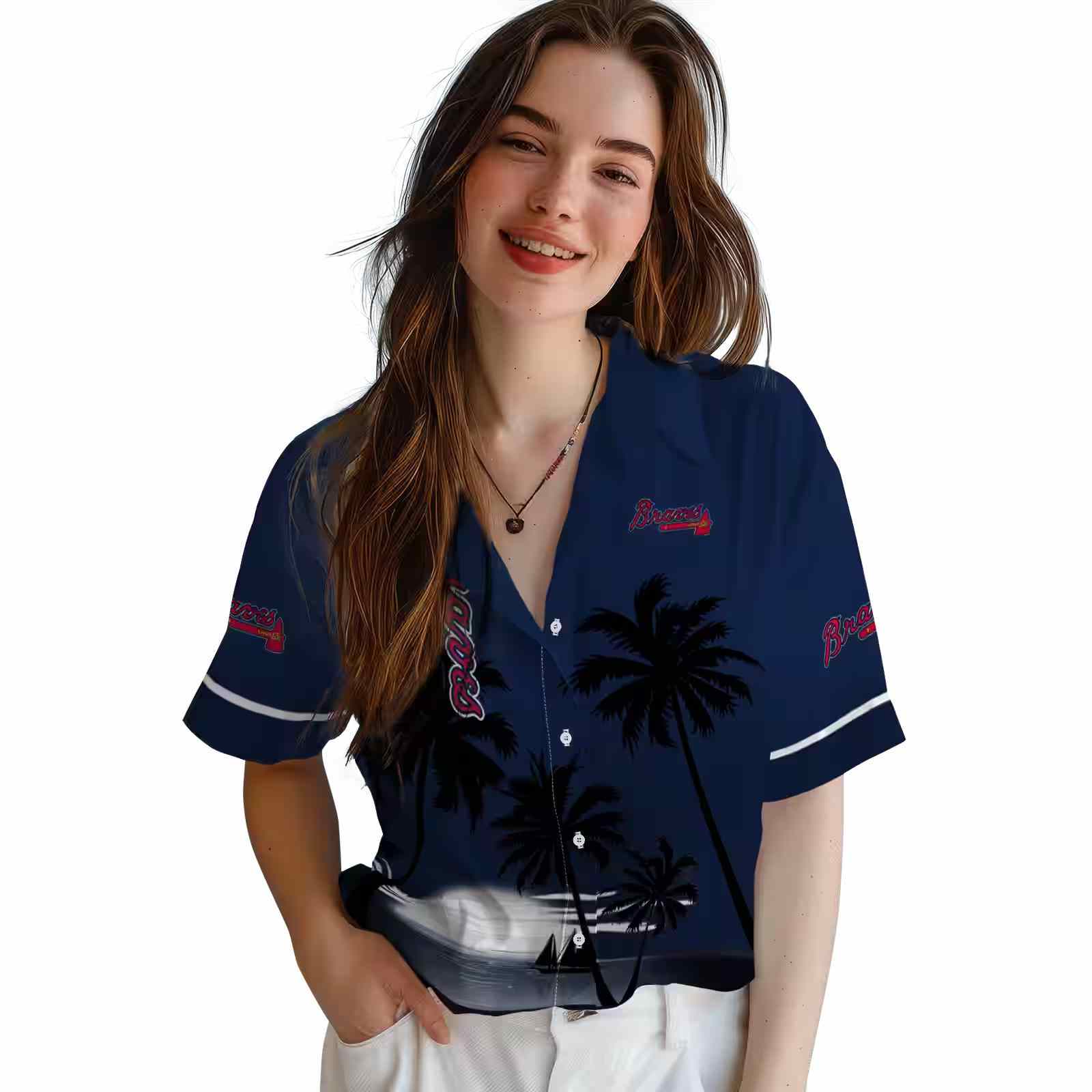 atlanta braves beach sunset navy black hawaiian shirt latest model