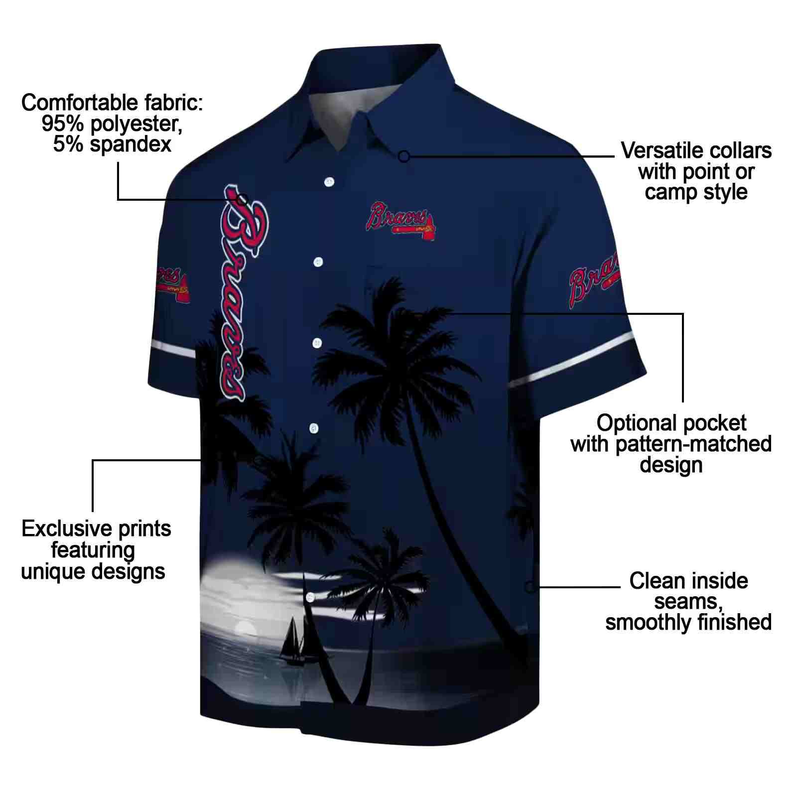 atlanta braves beach sunset navy black hawaiian shirt new arrival