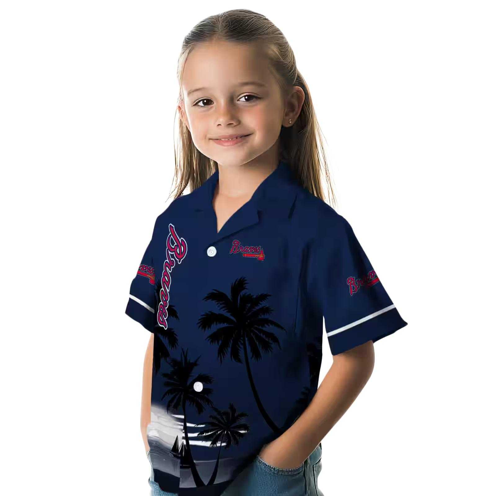 atlanta braves beach sunset navy black hawaiian shirt premium grade