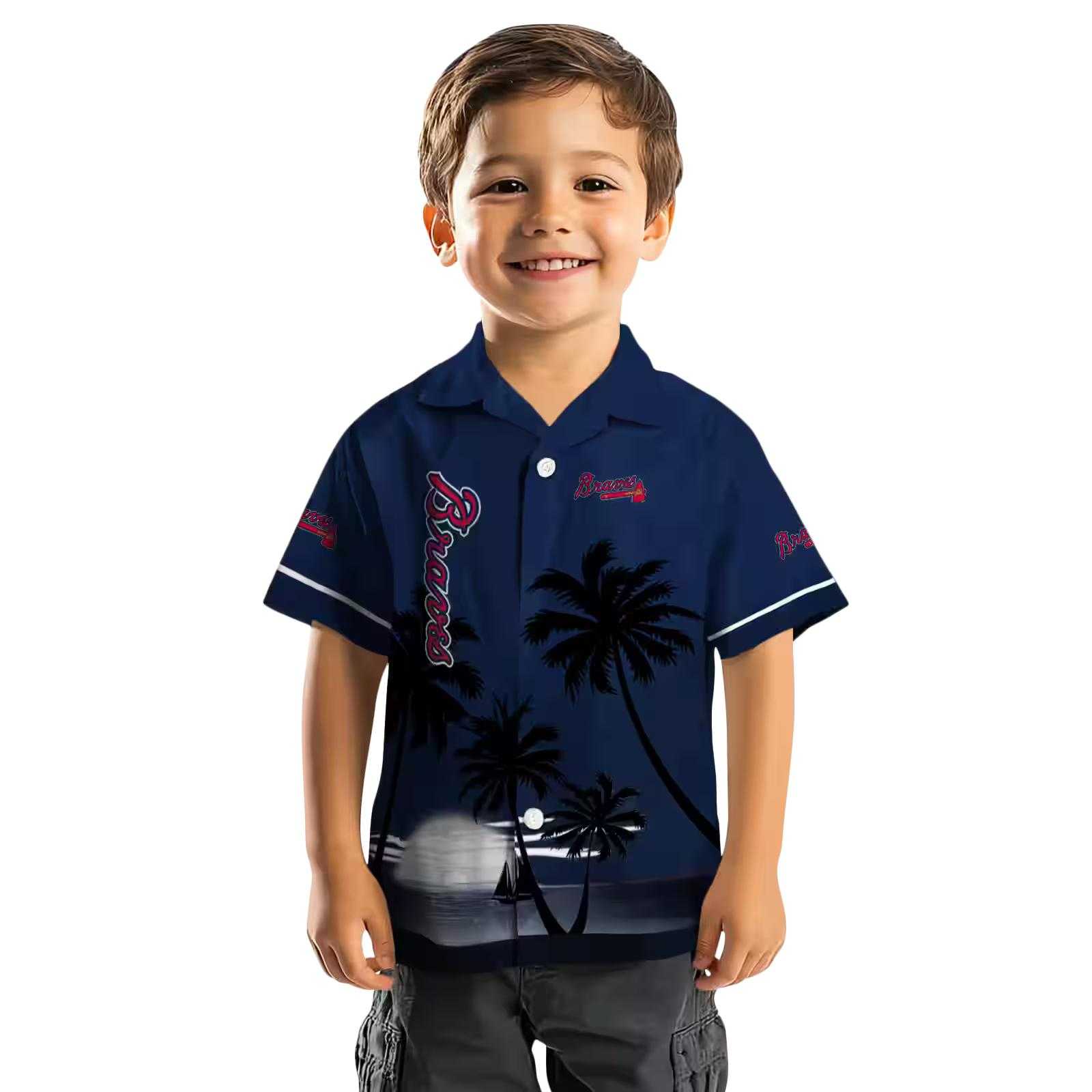 atlanta braves beach sunset navy black hawaiian shirt top rated