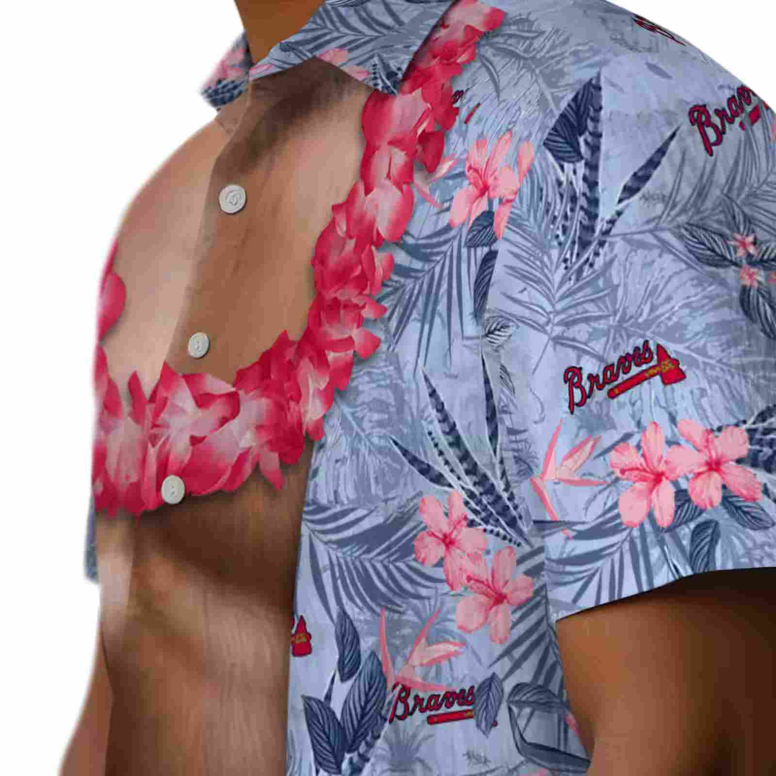 atlanta braves chest illusion navy hawaiian shirt trendy