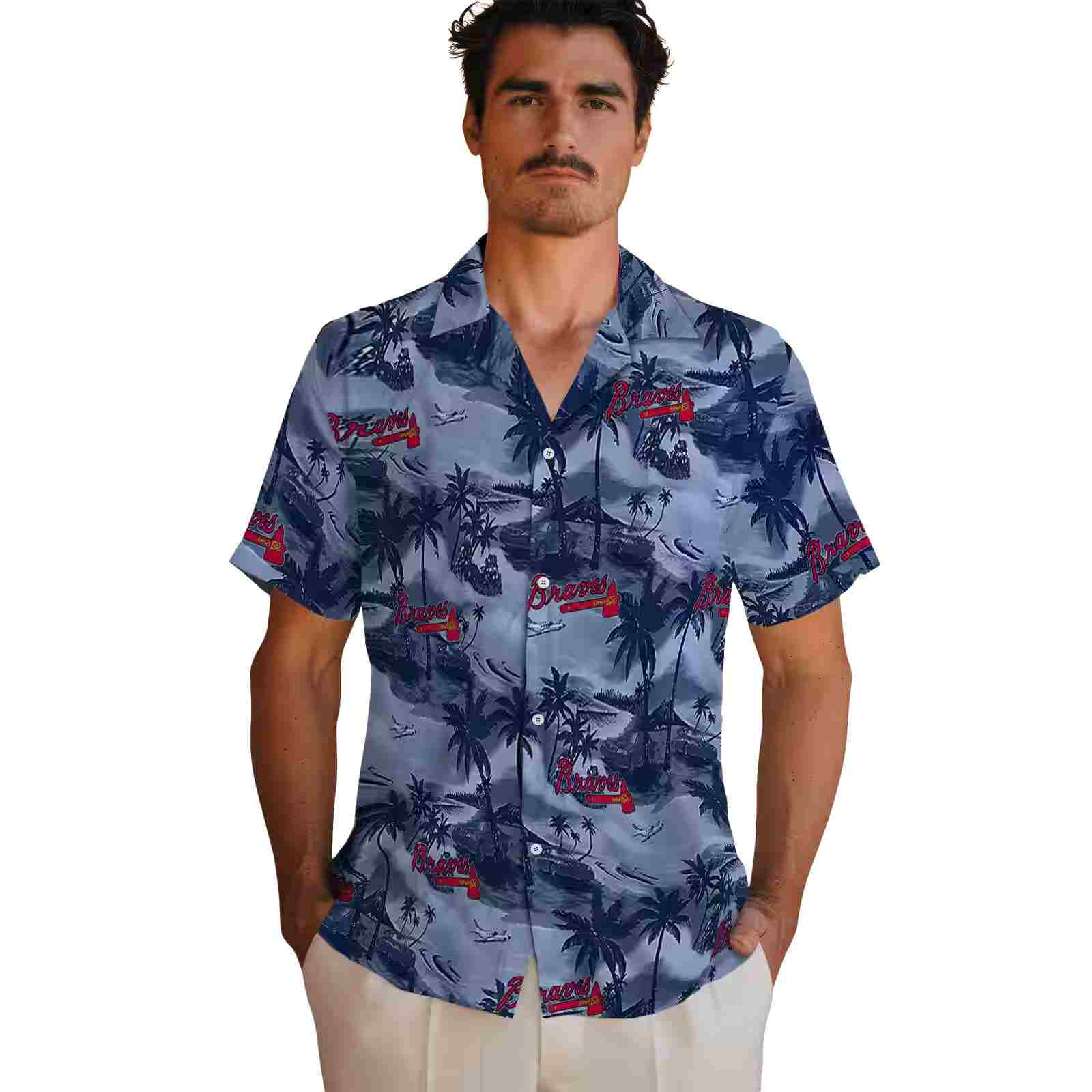 atlanta braves coastal palms navy hawaiian shirt fashion forward