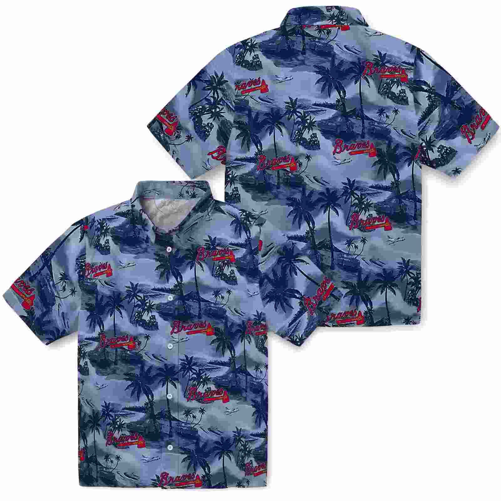 atlanta braves coastal palms navy hawaiian shirt high quality