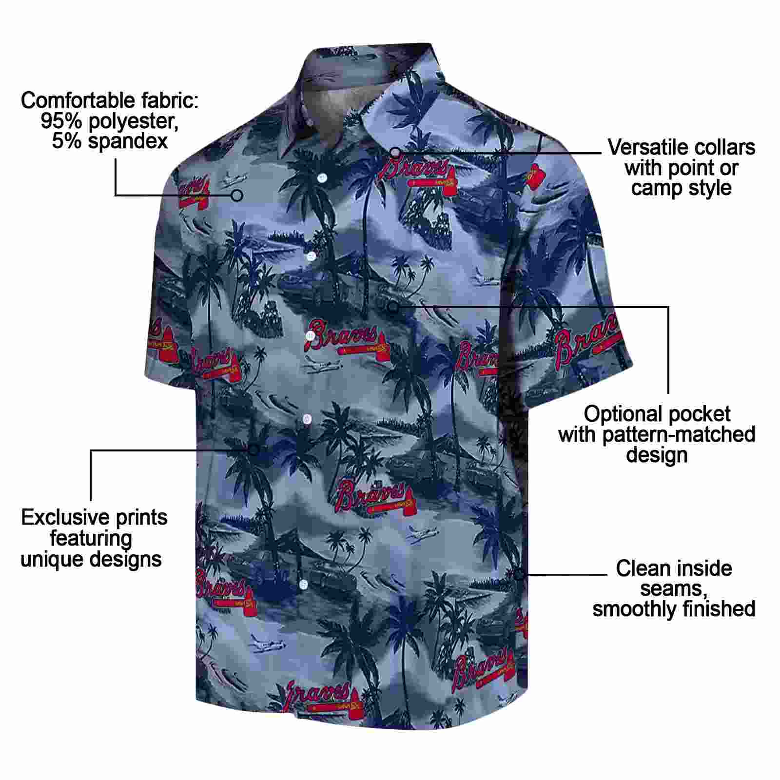 atlanta braves coastal palms navy hawaiian shirt new arrival