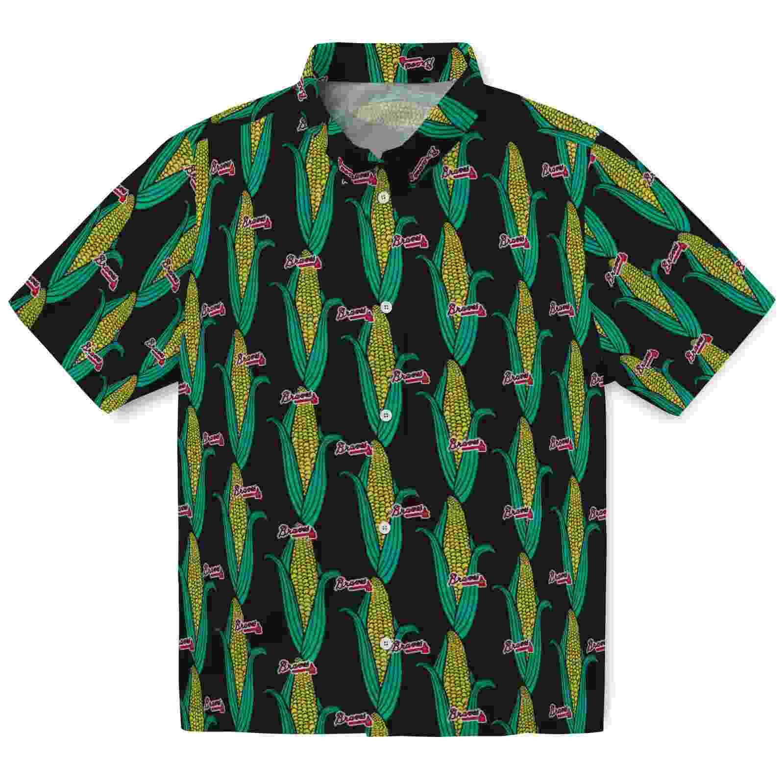 Atlanta Braves Corn Motifs Black Green Hawaiian Shirt