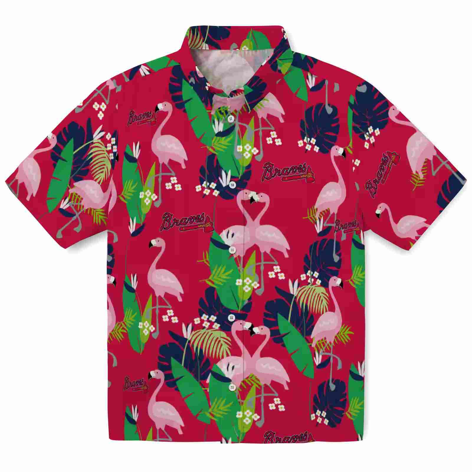 Atlanta Braves Flamingo Foliage Navy Green Hawaiian Shirt