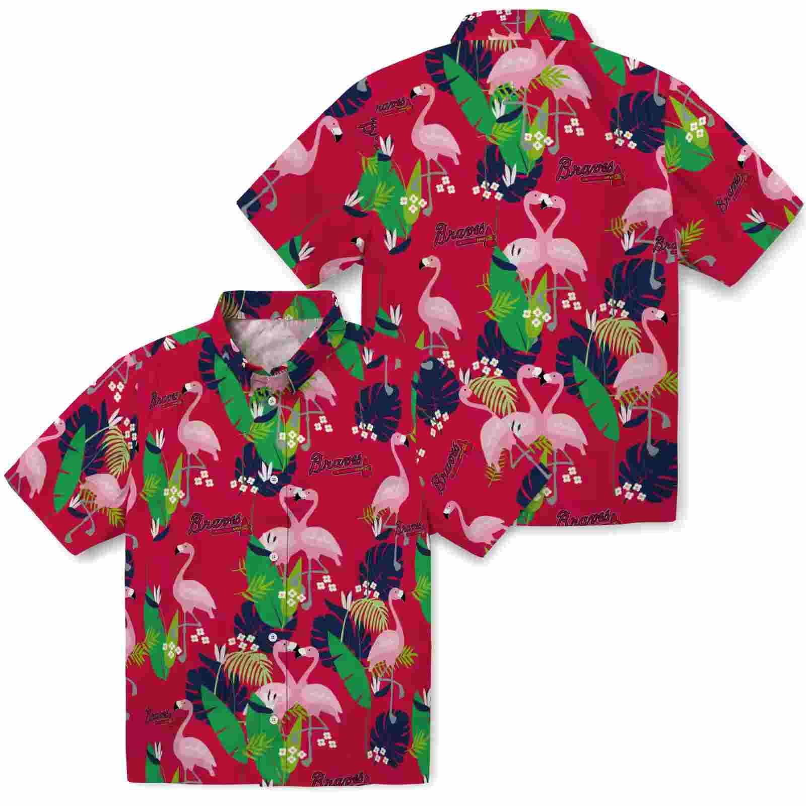 atlanta braves flamingo foliage navy green hawaiian shirt high quality