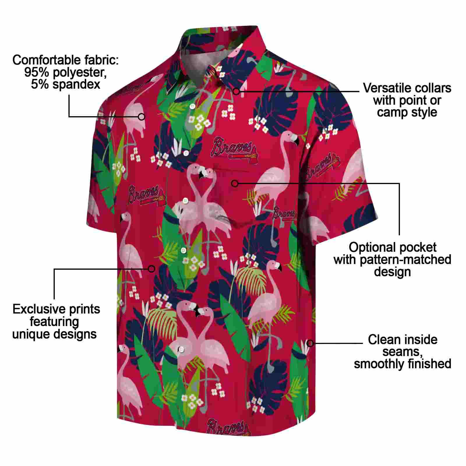 atlanta braves flamingo foliage navy green hawaiian shirt new arrival