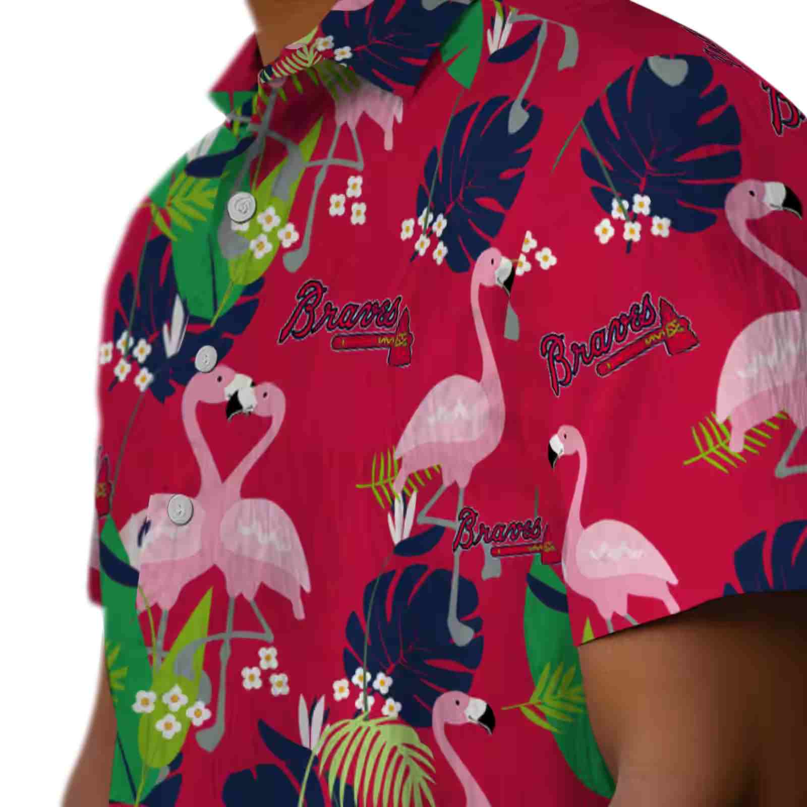 atlanta braves flamingo foliage navy green hawaiian shirt trendy