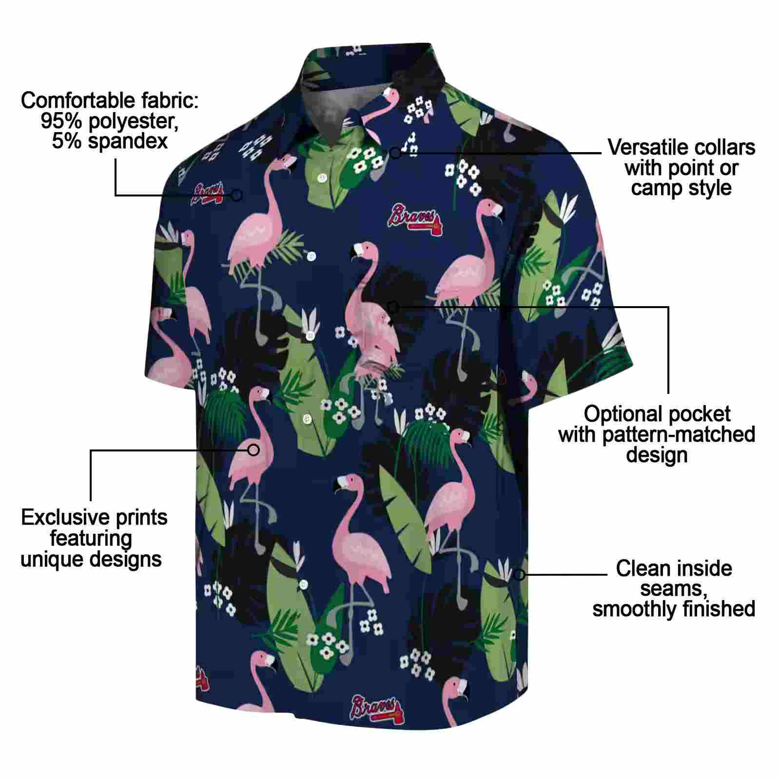 atlanta braves flamingo leaf motif navy hawaiian shirt new arrival