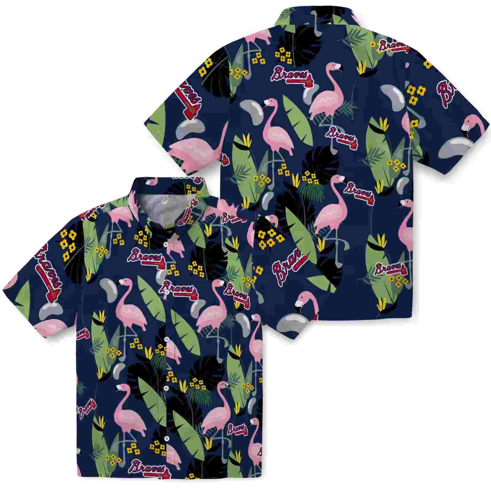 atlanta braves flamingo leaves navy hawaiian shirt high quality