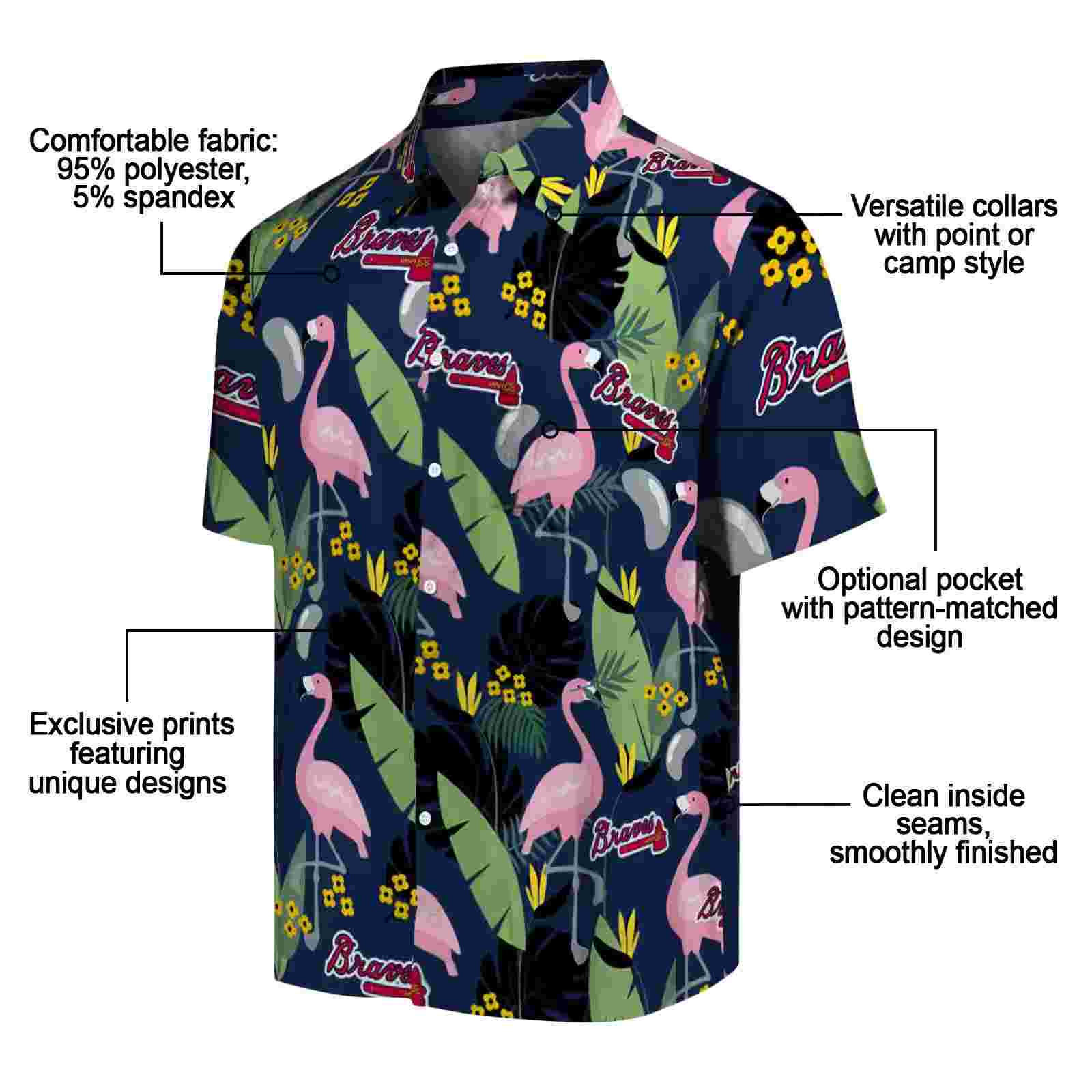 atlanta braves flamingo leaves navy hawaiian shirt new arrival