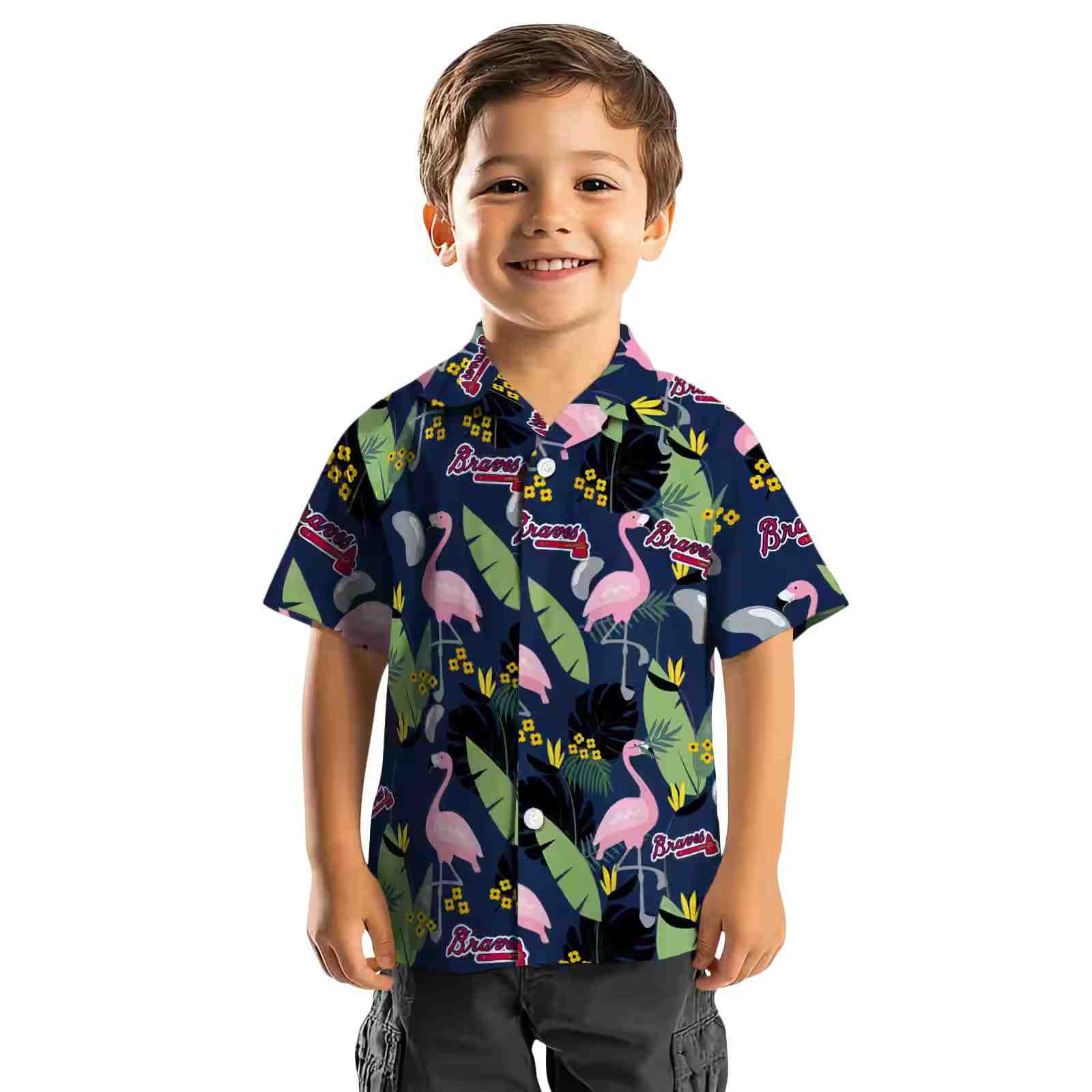 atlanta braves flamingo leaves navy hawaiian shirt top rated