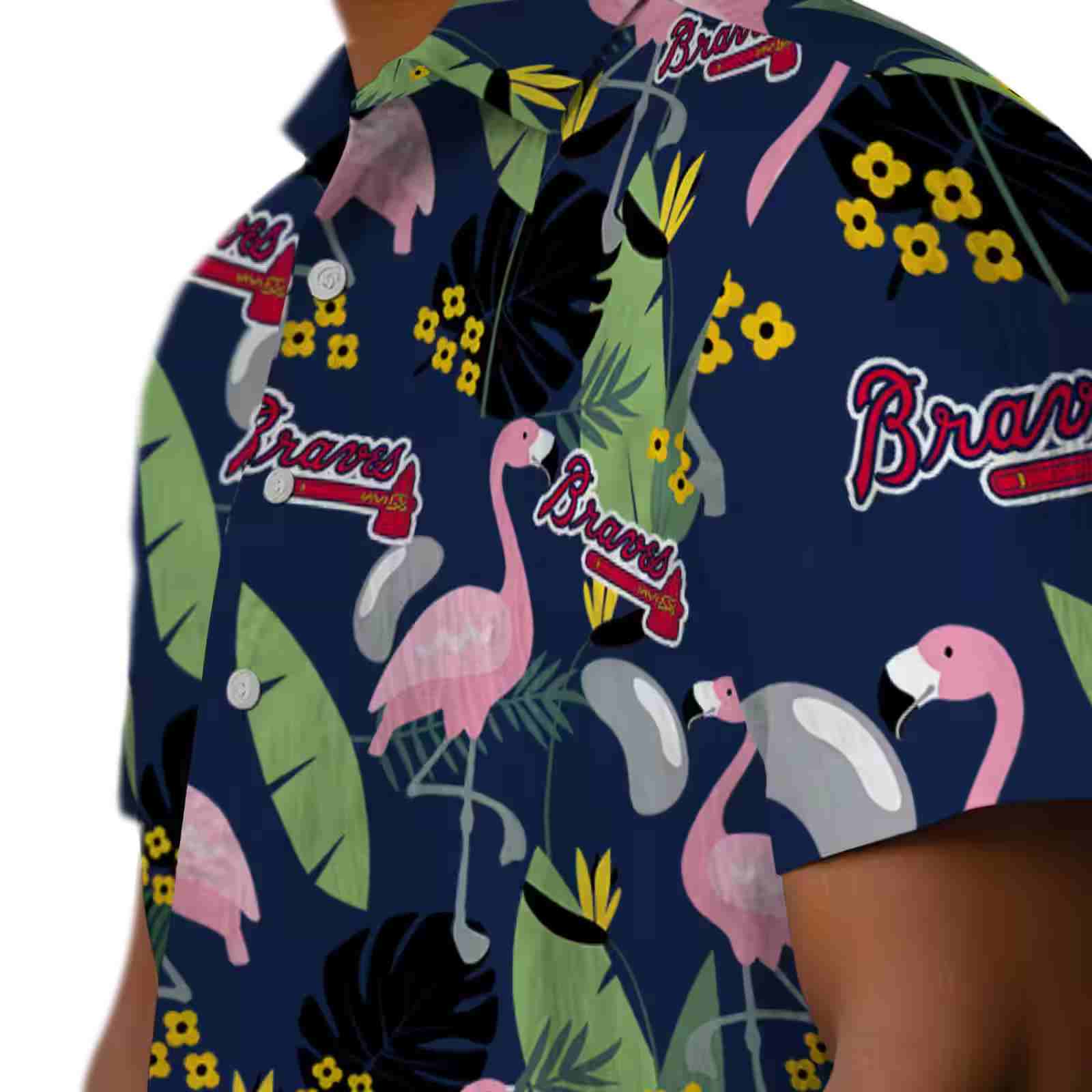 atlanta braves flamingo leaves navy hawaiian shirt trendy