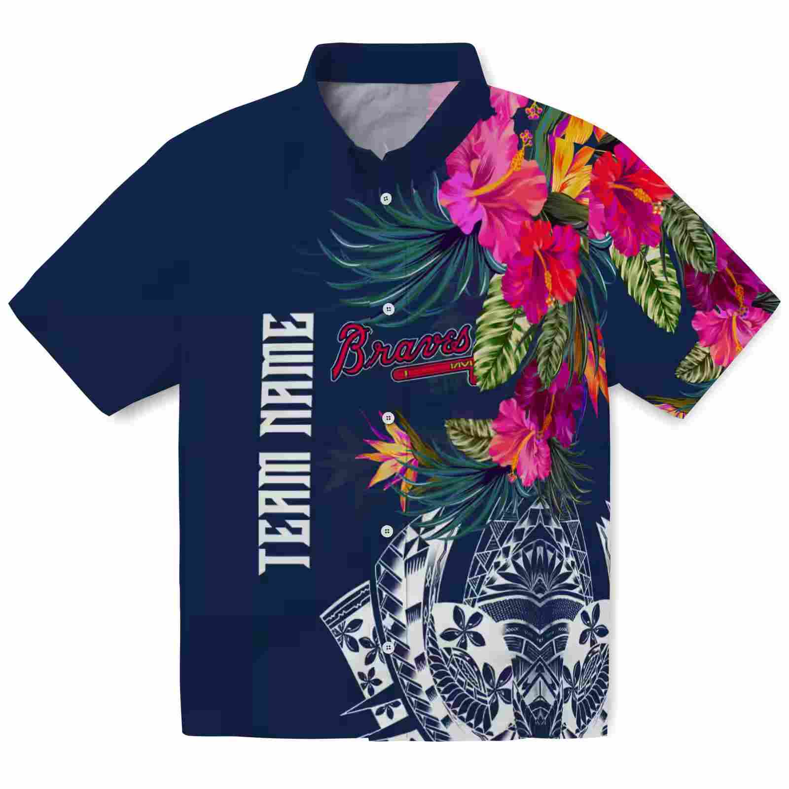 Atlanta Braves Floral Polynesian Navy Hawaiian Shirt