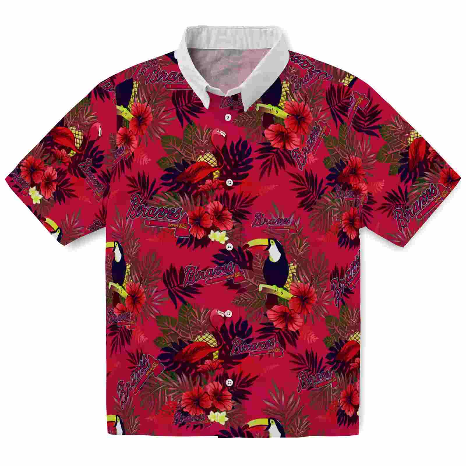 Atlanta Braves Floral Toucan Navy Red Hawaiian Shirt