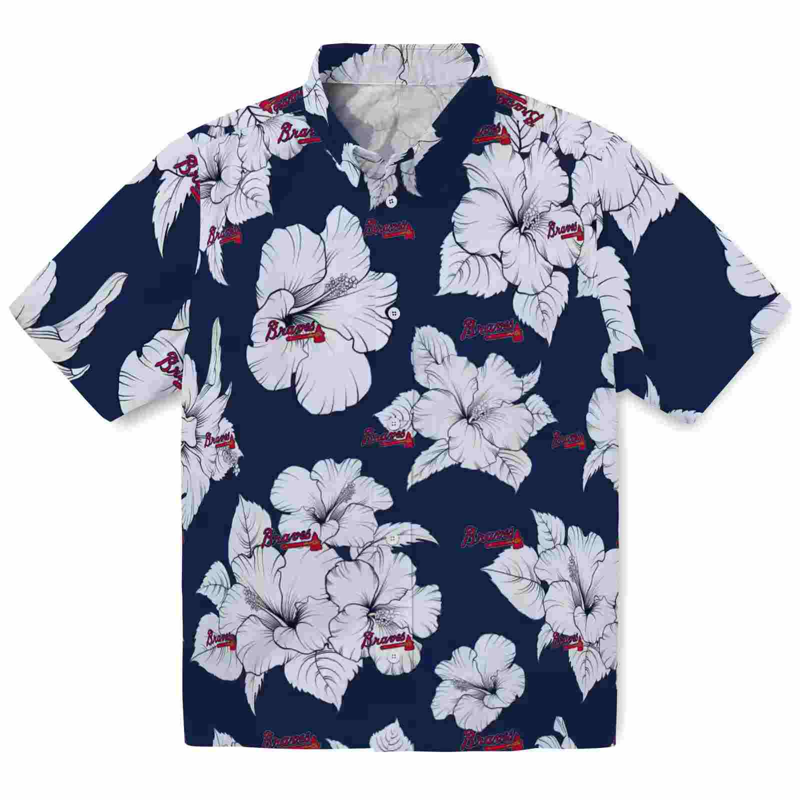 Atlanta Braves Hibiscus Blooms Navy White Hawaiian Shirt