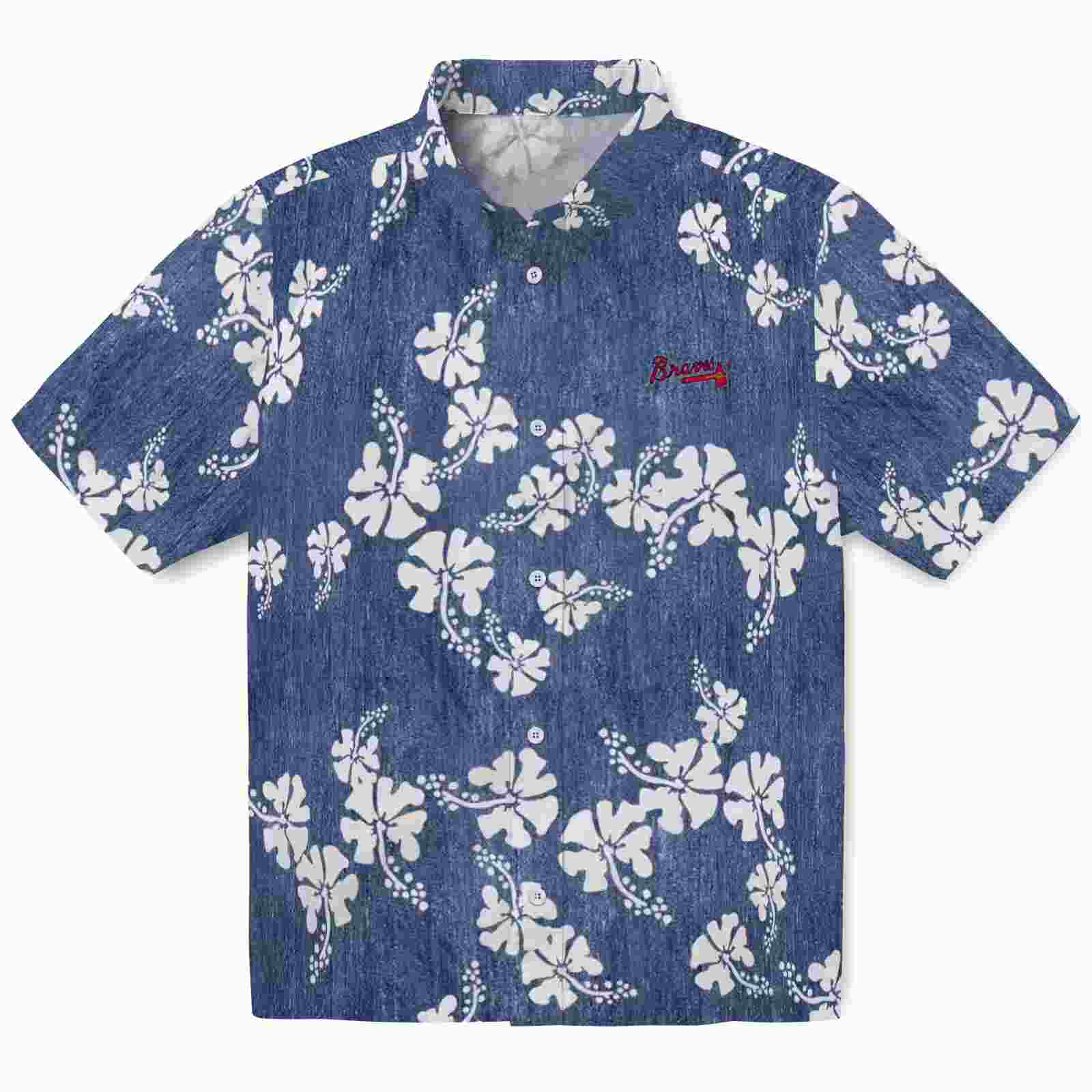 Atlanta Braves Hibiscus Clusters Navy Hawaiian Shirt