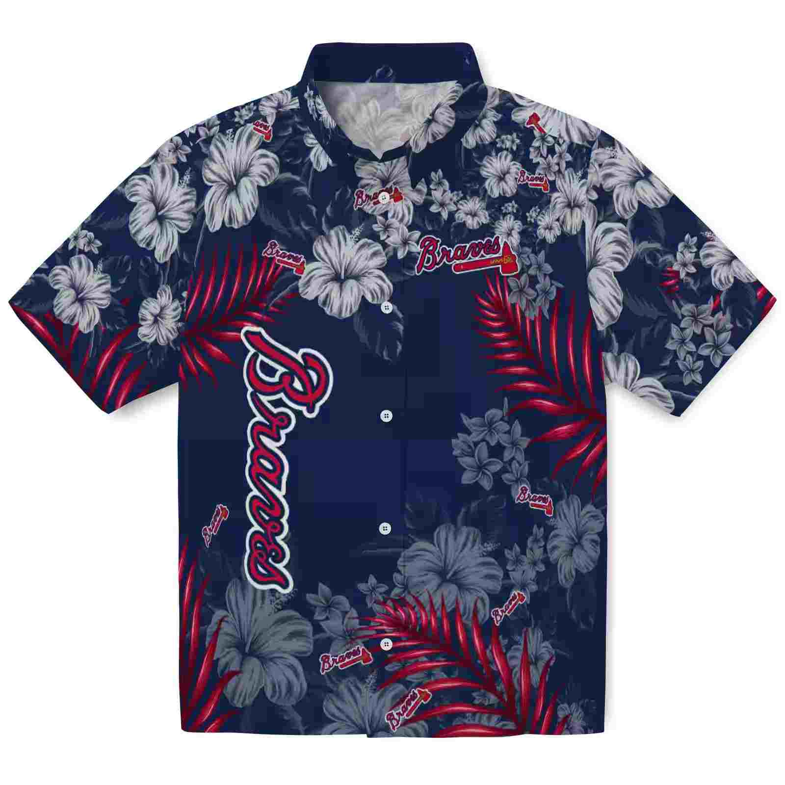 Atlanta Braves Hibiscus Print Navy Hawaiian Shirt