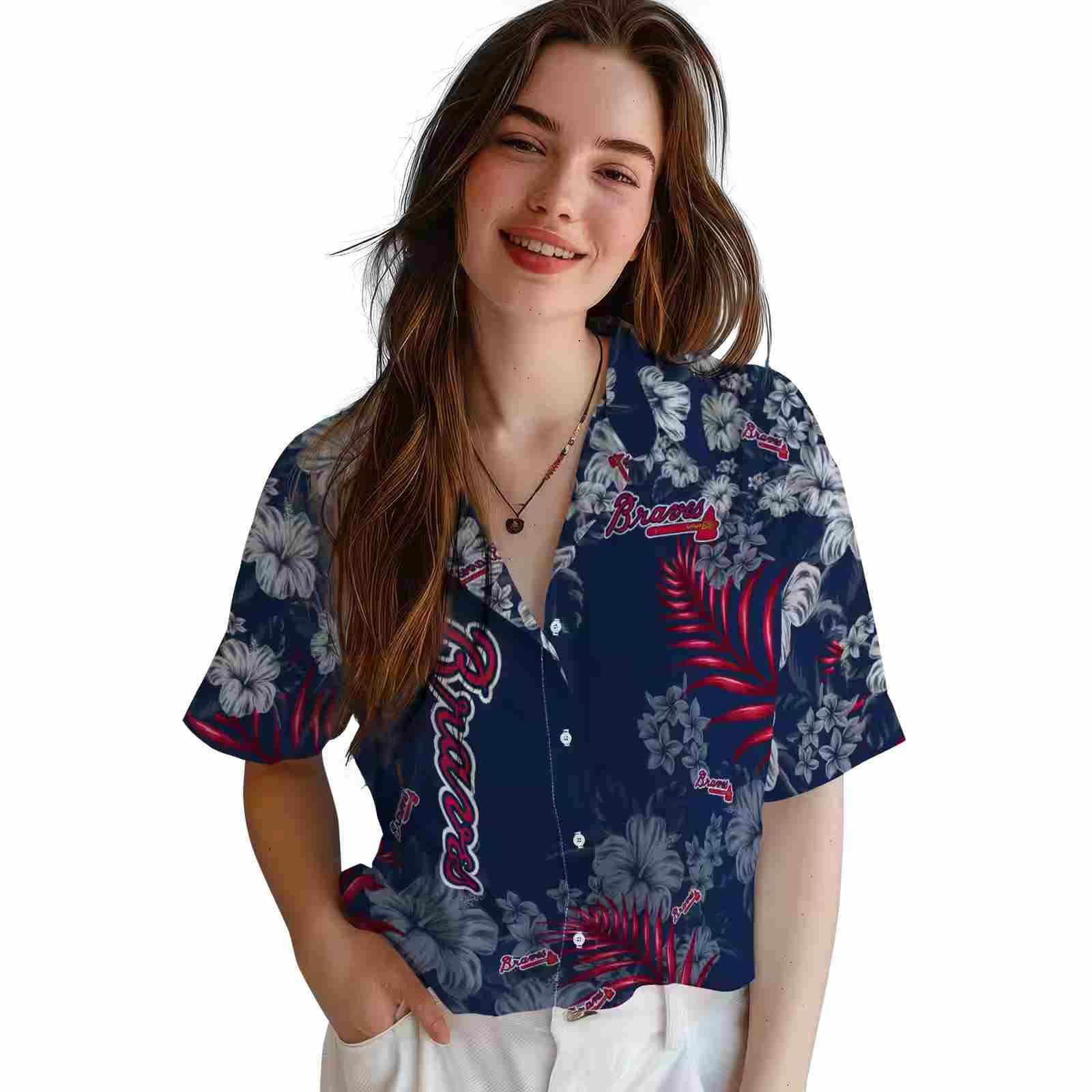 atlanta braves hibiscus print navy hawaiian shirt latest model