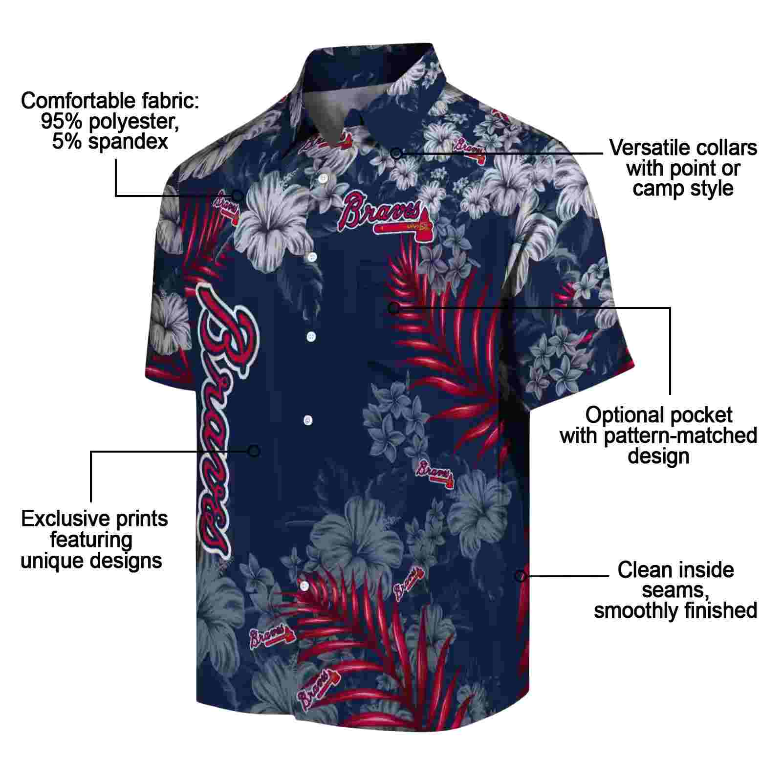 atlanta braves hibiscus print navy hawaiian shirt new arrival