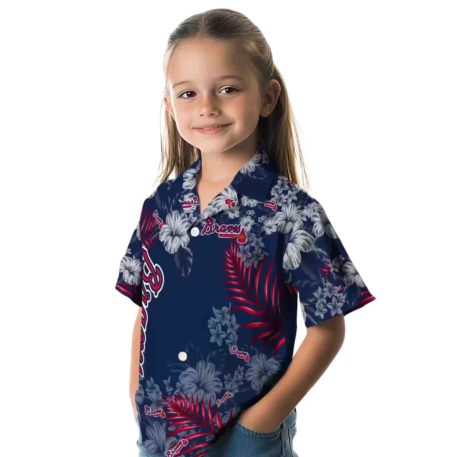 atlanta braves hibiscus print navy hawaiian shirt premium grade