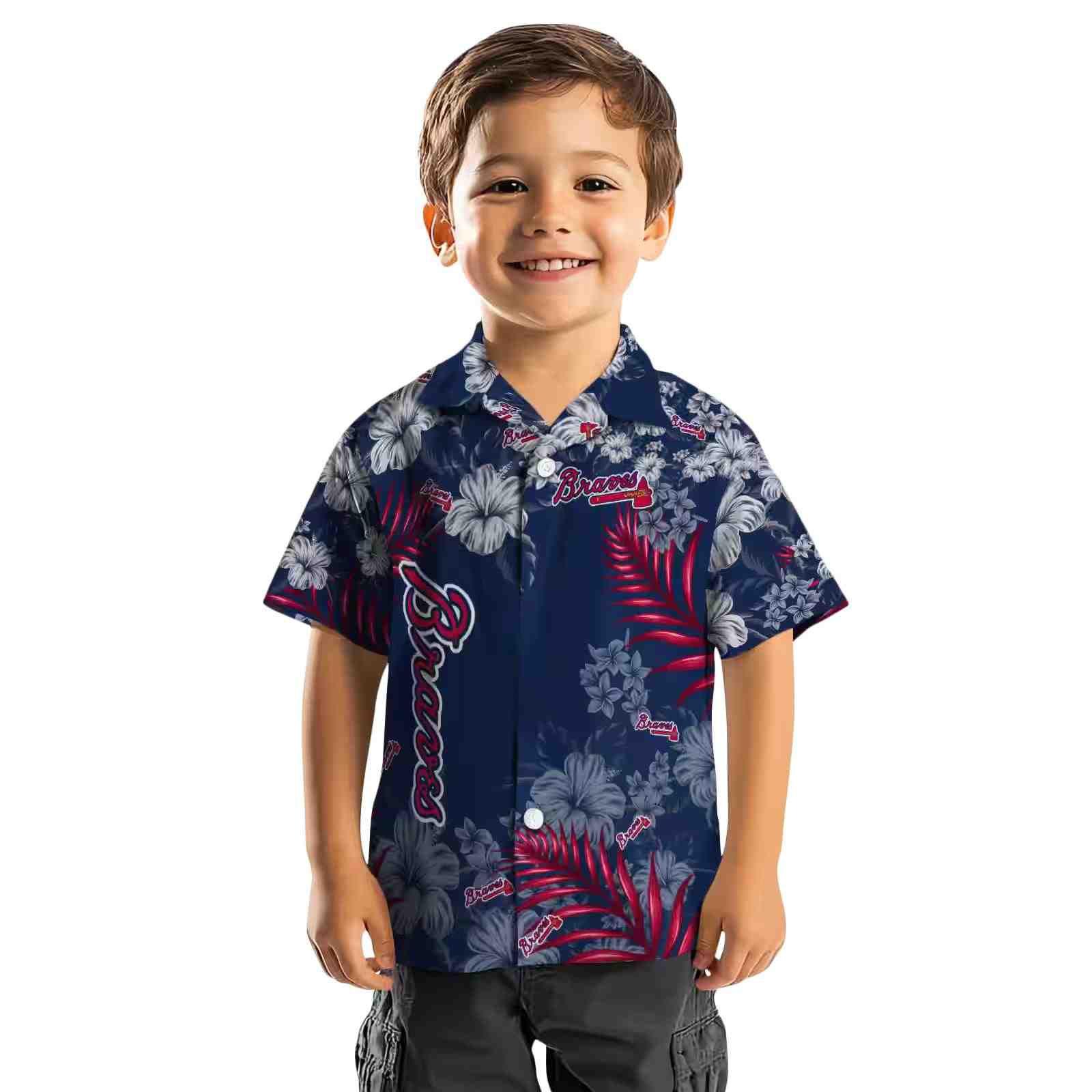 atlanta braves hibiscus print navy hawaiian shirt top rated