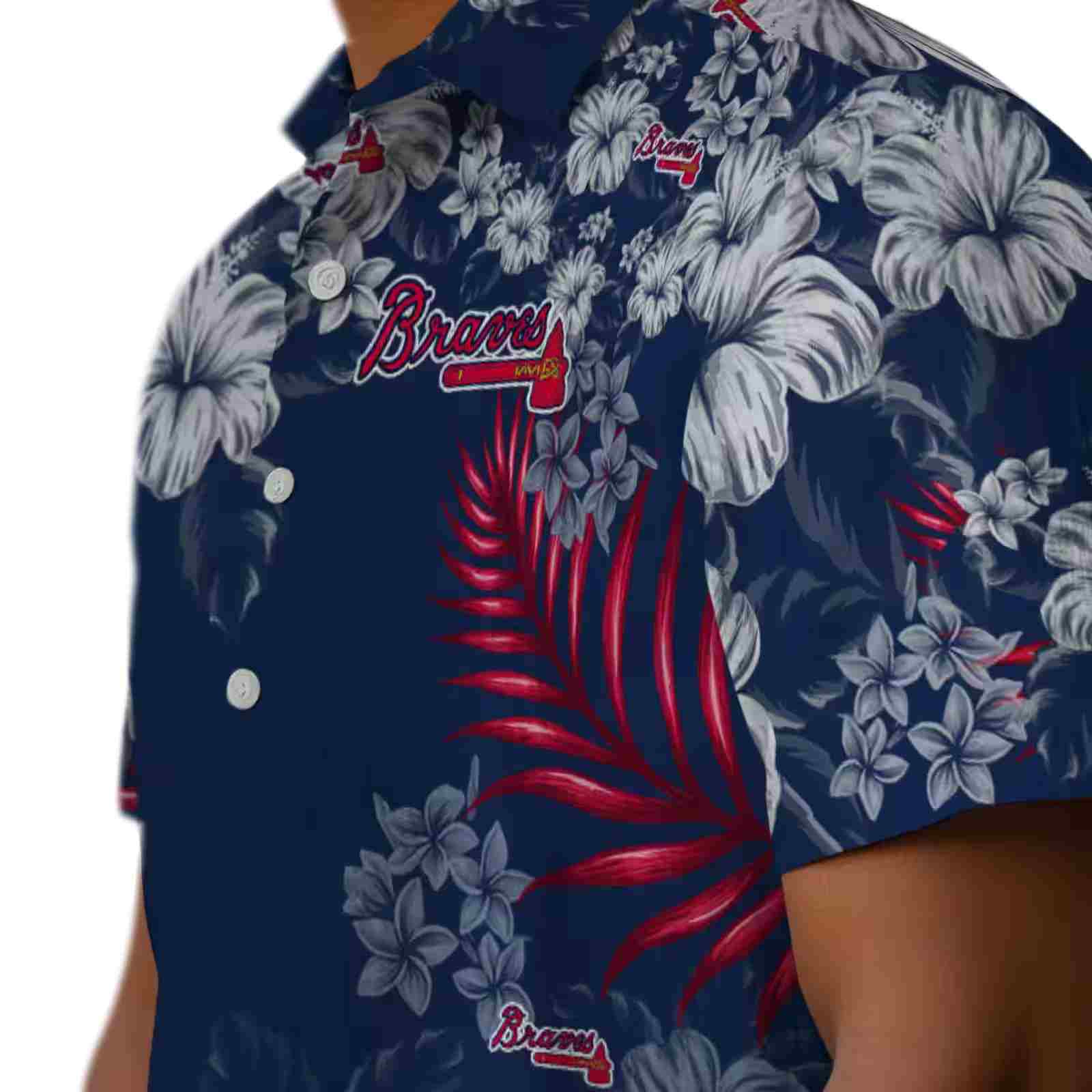 atlanta braves hibiscus print navy hawaiian shirt trendy