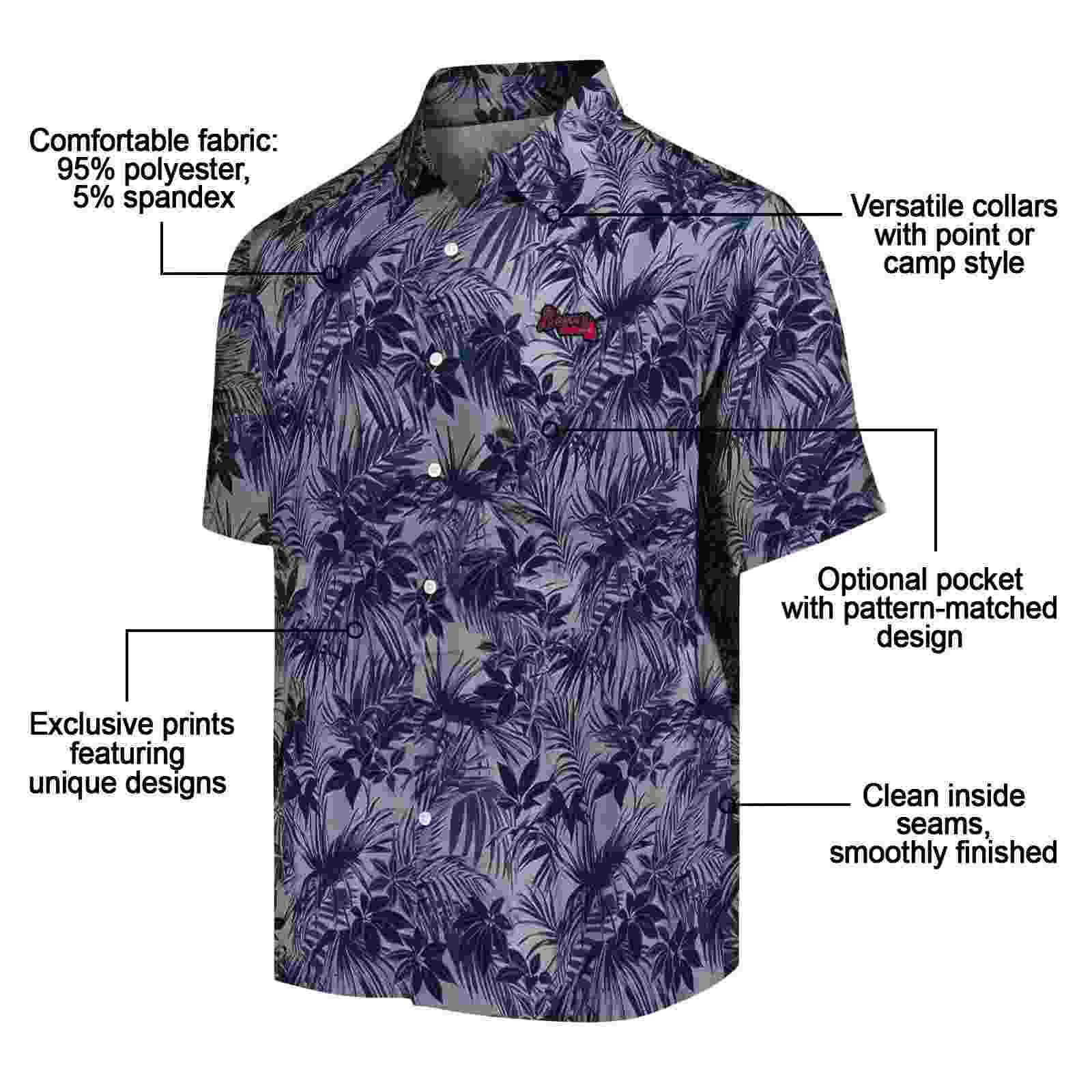 atlanta braves leafy pattern navy hawaiian shirt new arrival