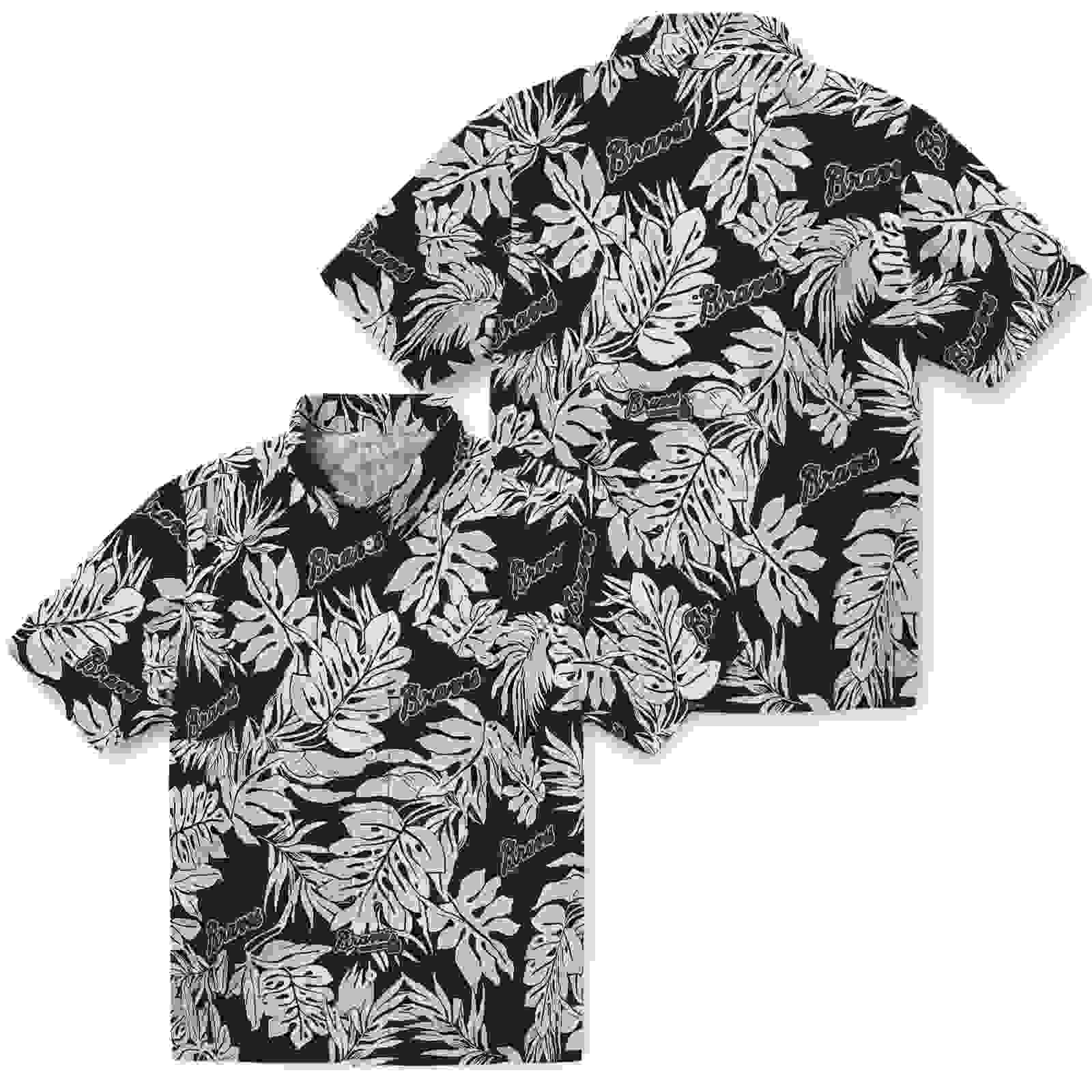 atlanta braves monstera leaf pattern black hawaiian shirt high quality