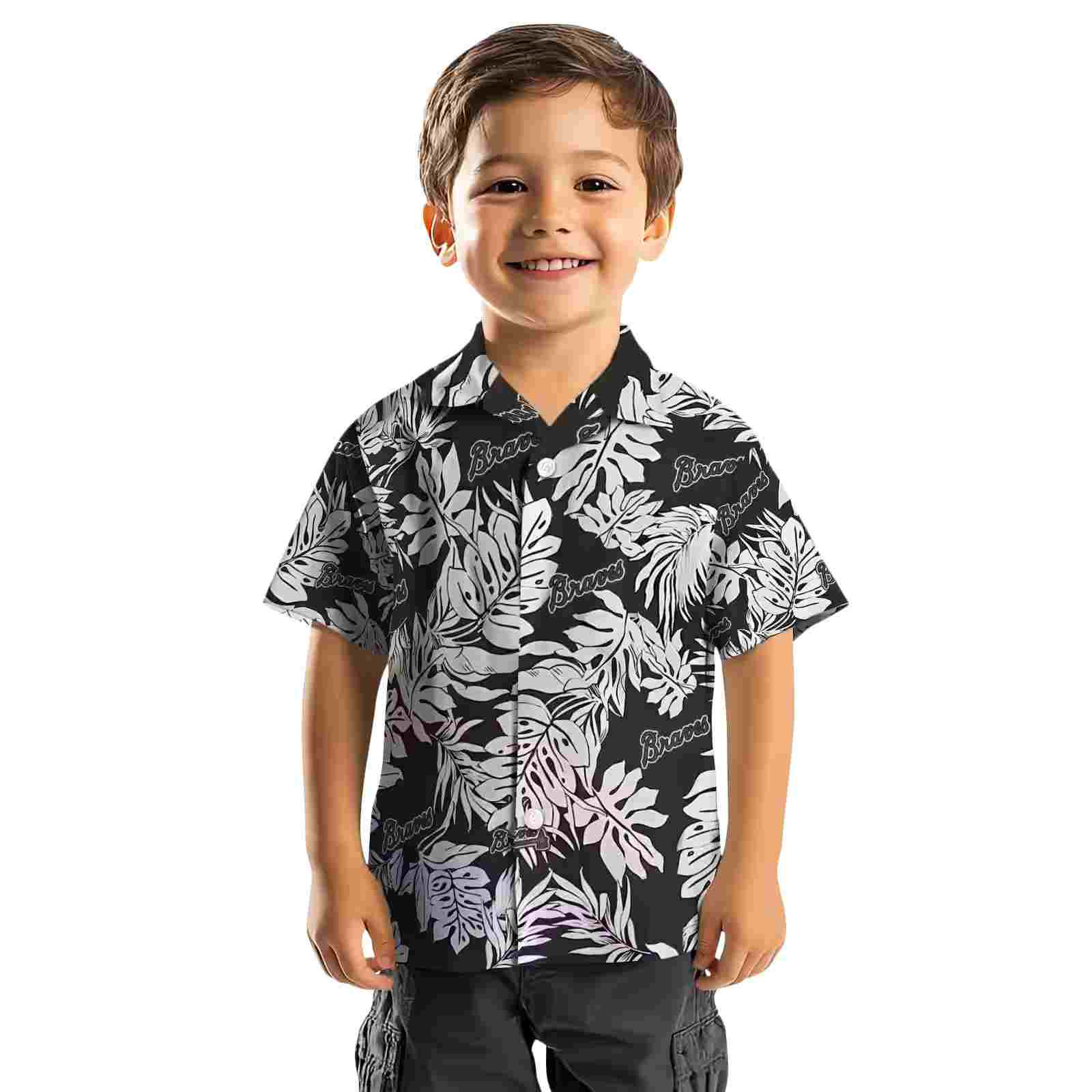 atlanta braves monstera leaf pattern black hawaiian shirt top rated