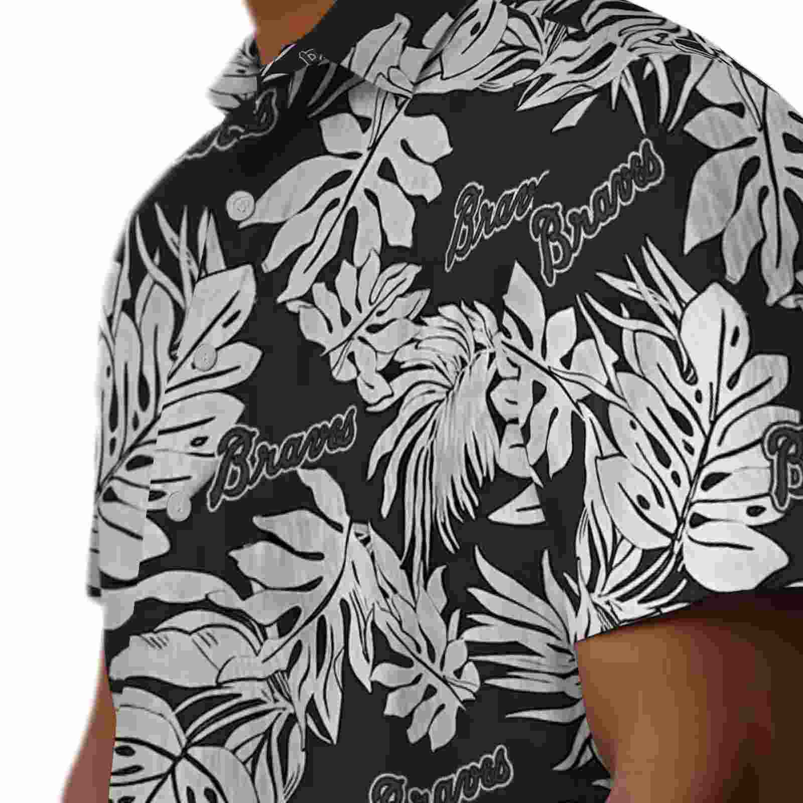 atlanta braves monstera leaf pattern black hawaiian shirt trendy