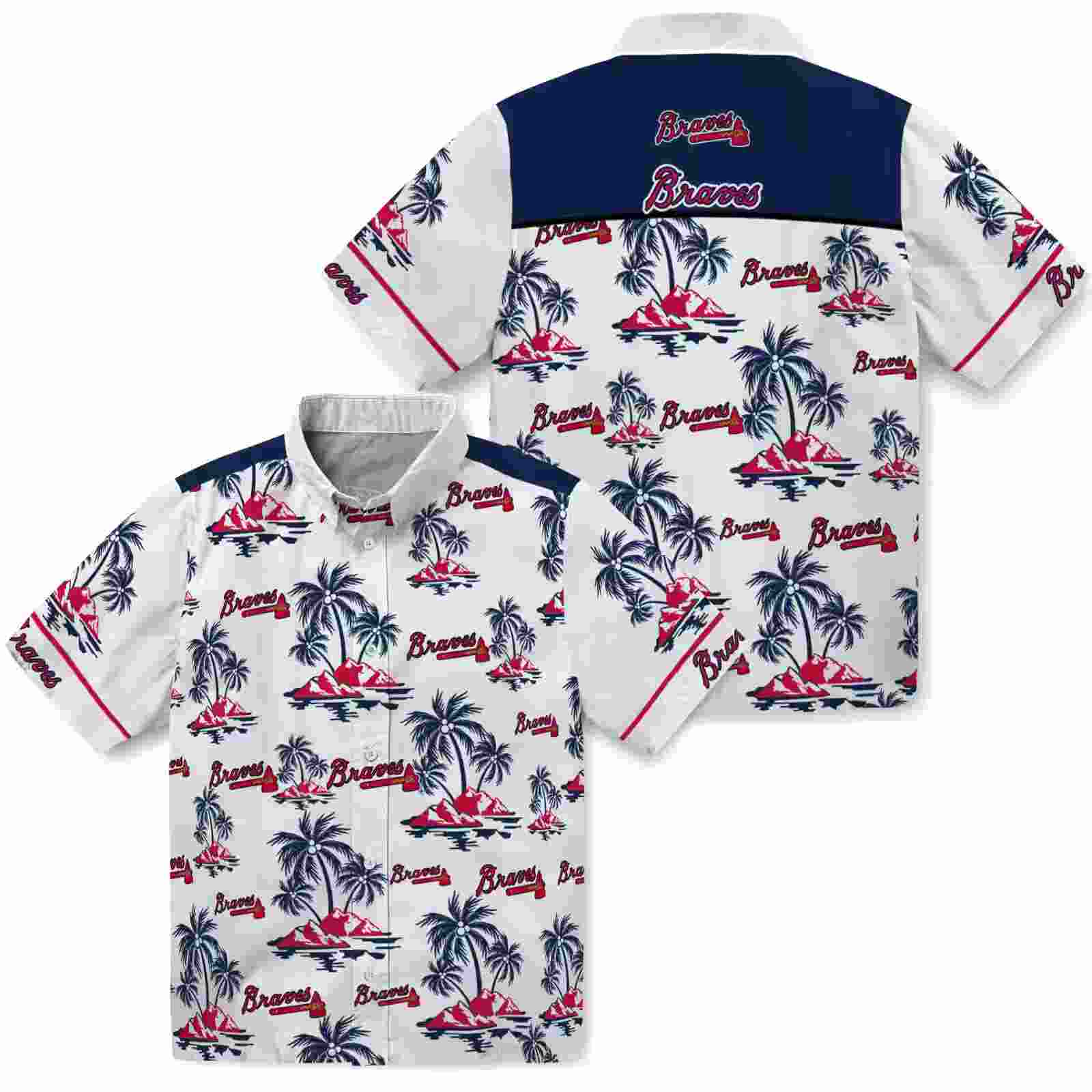 atlanta braves palm island print navy white hawaiian shirt high quality