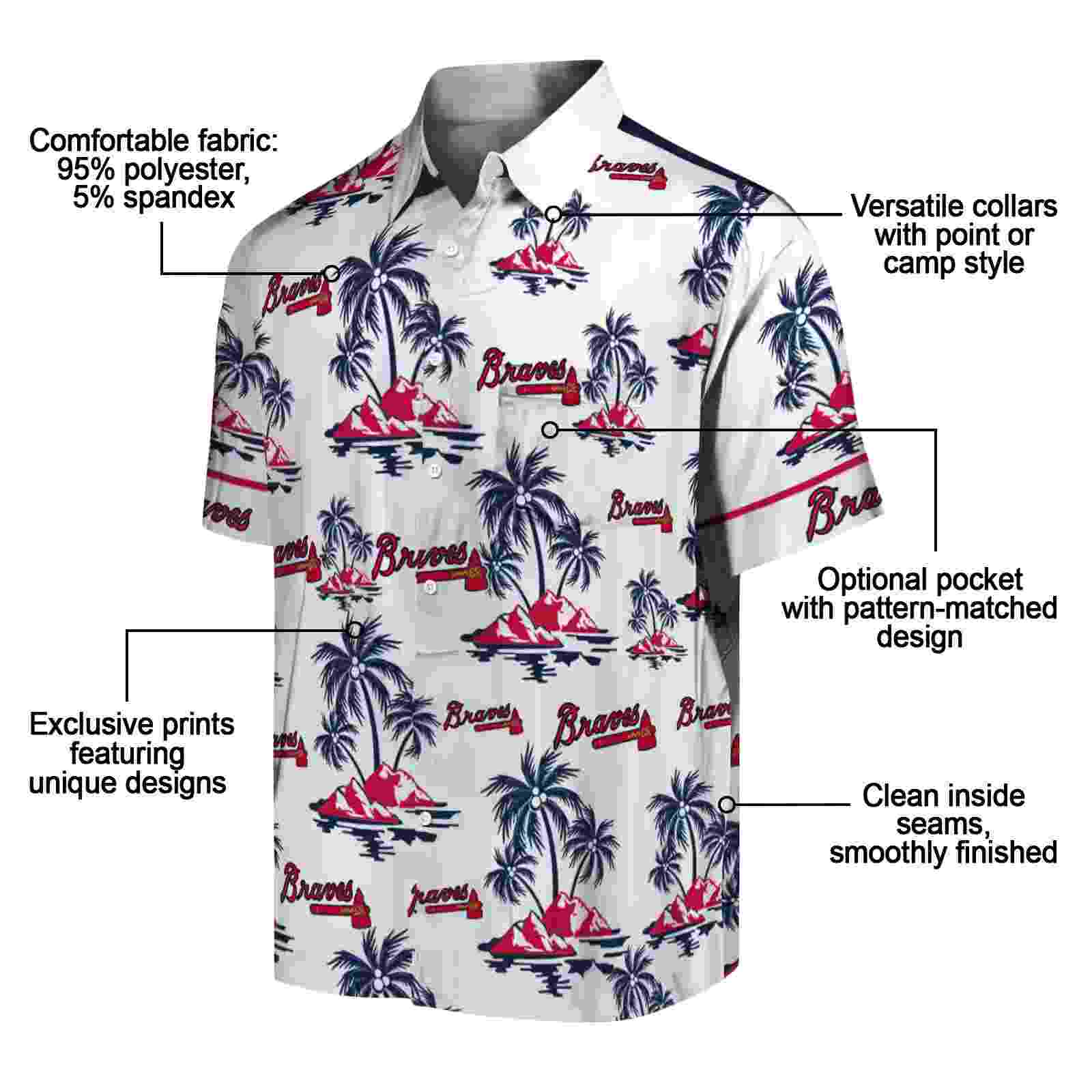 atlanta braves palm island print navy white hawaiian shirt new arrival