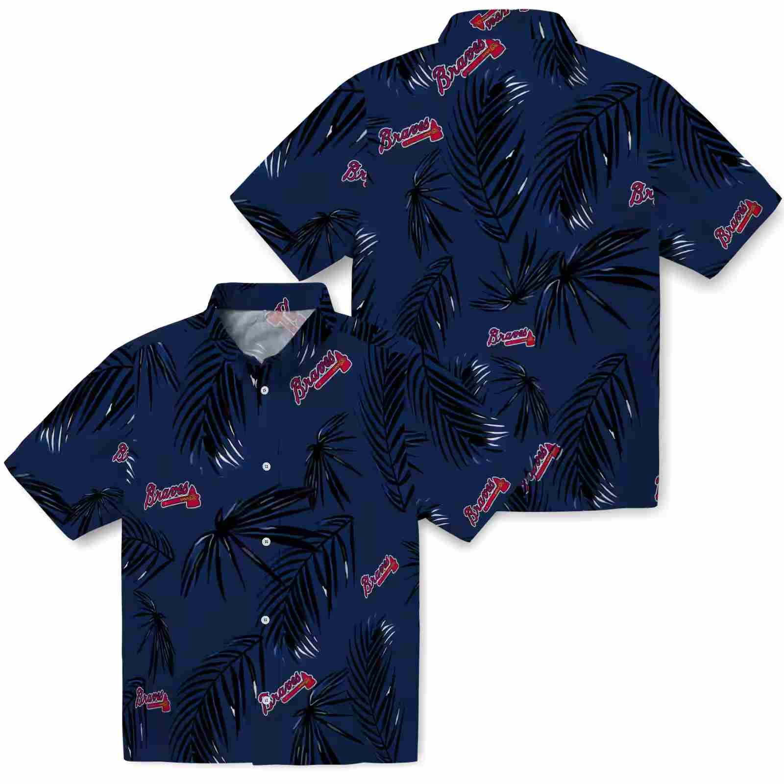 atlanta braves palm leaf navy hawaiian shirt high quality