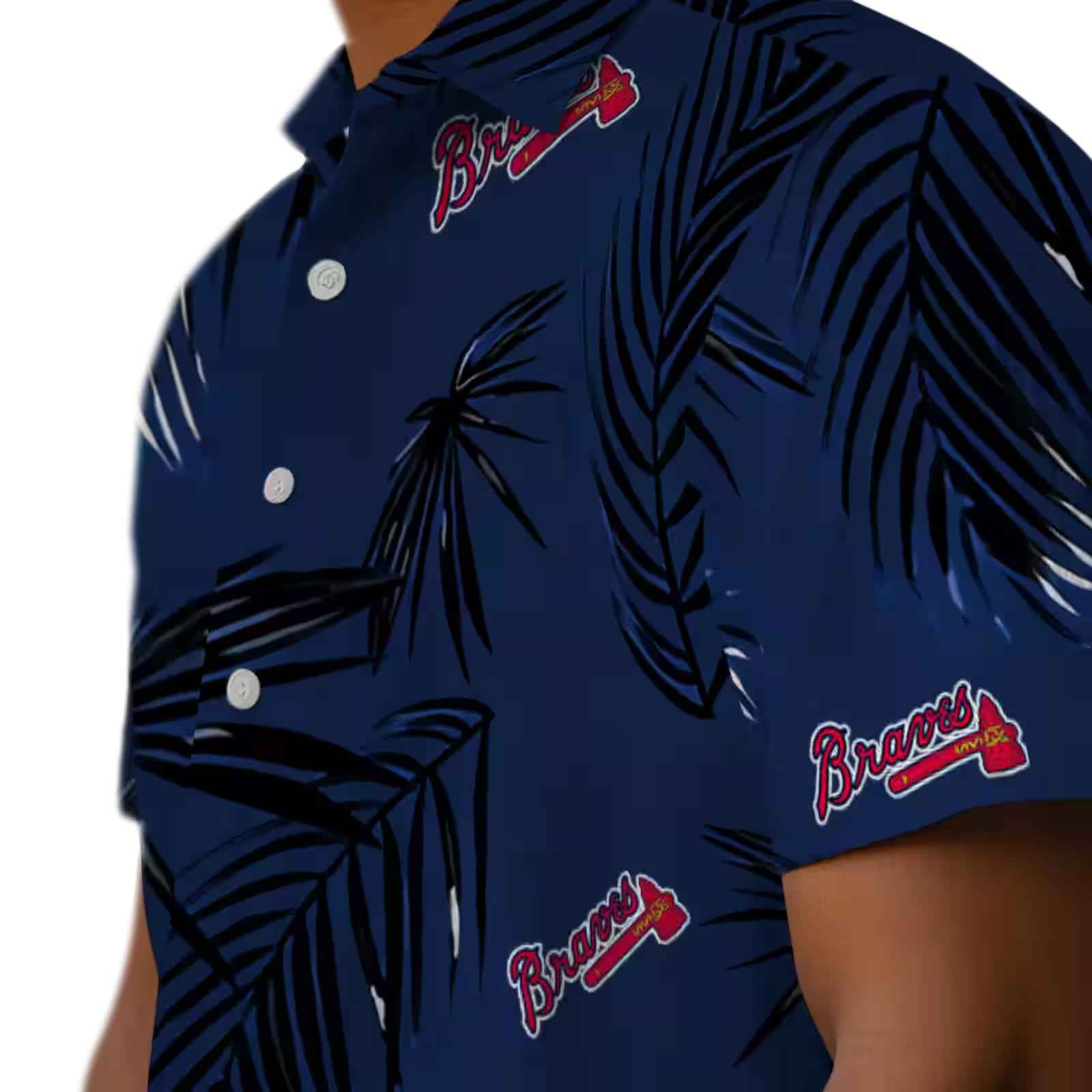 atlanta braves palm leaf navy hawaiian shirt trendy