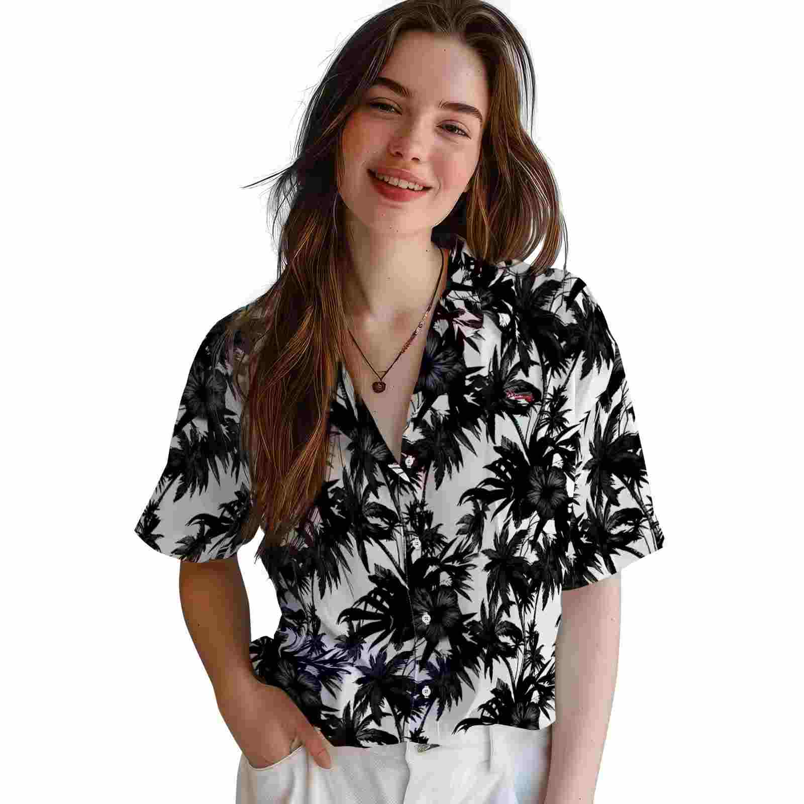 atlanta braves palm motifs black white hawaiian shirt latest model