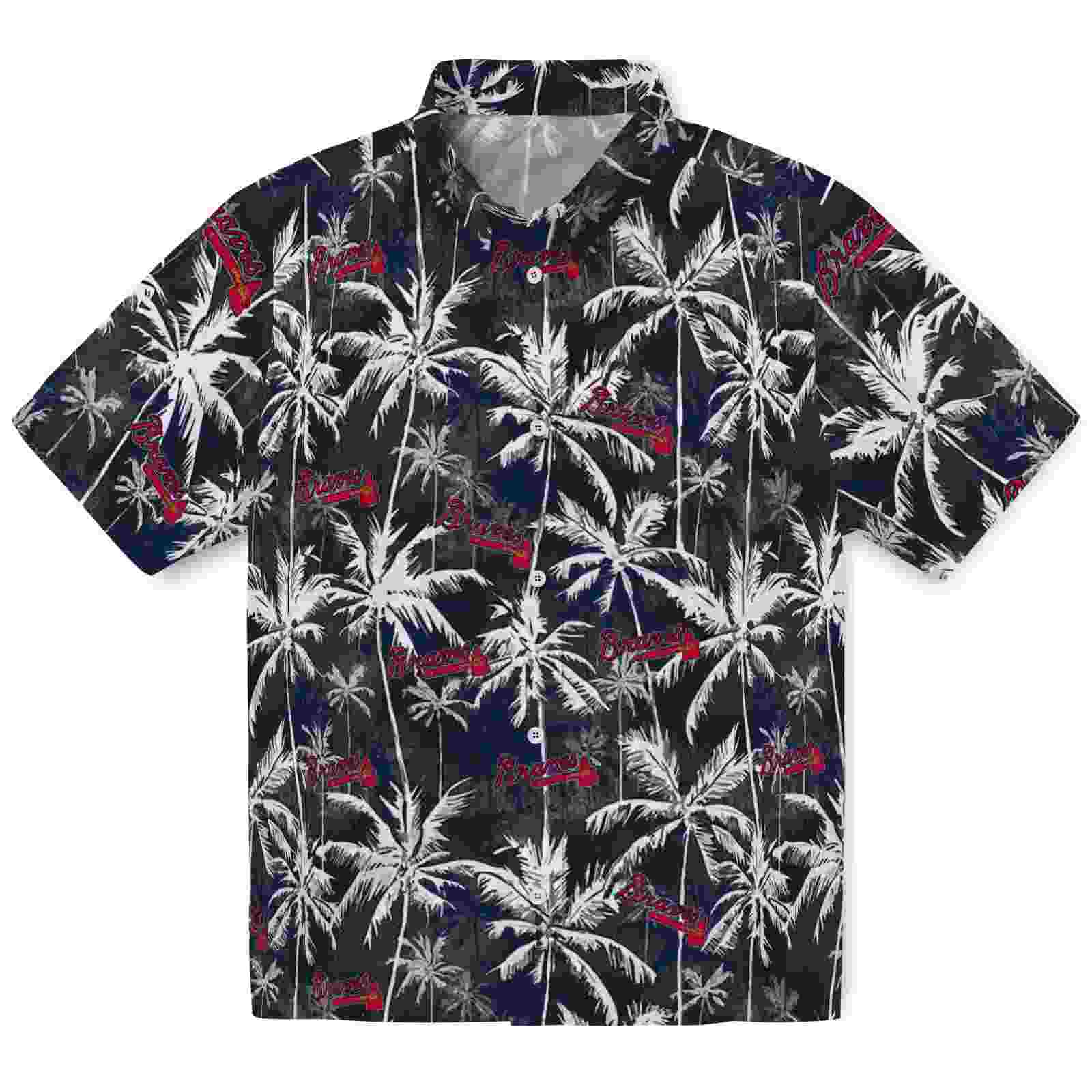 Atlanta Braves Palm Pattern Navy Black Hawaiian Shirt