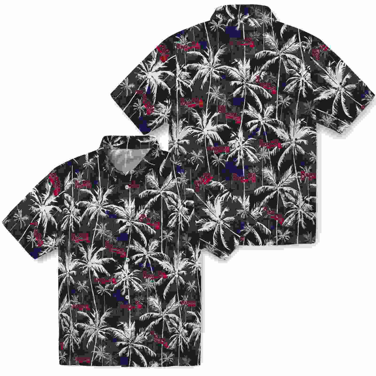 atlanta braves palm pattern navy black hawaiian shirt high quality