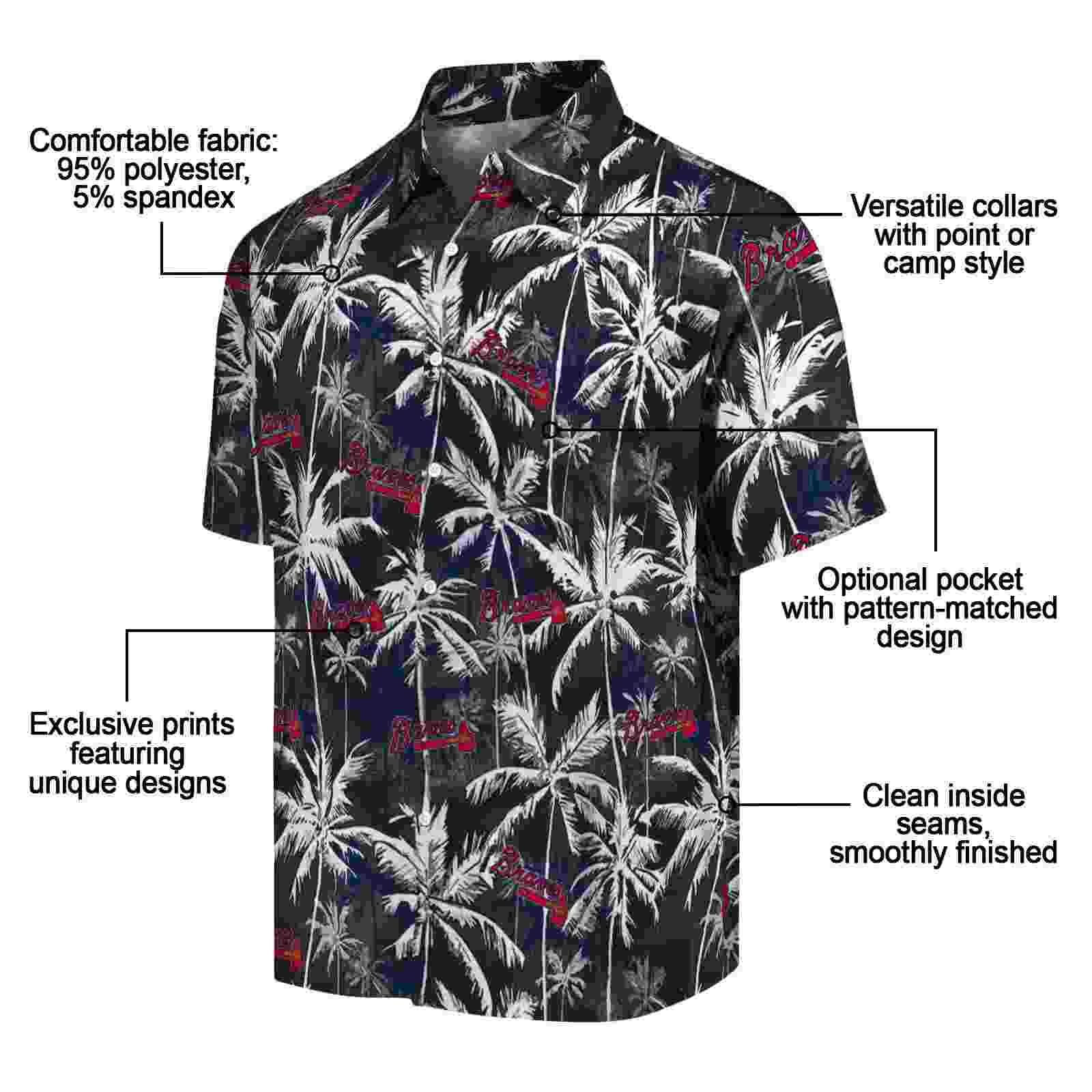 atlanta braves palm pattern navy black hawaiian shirt new arrival