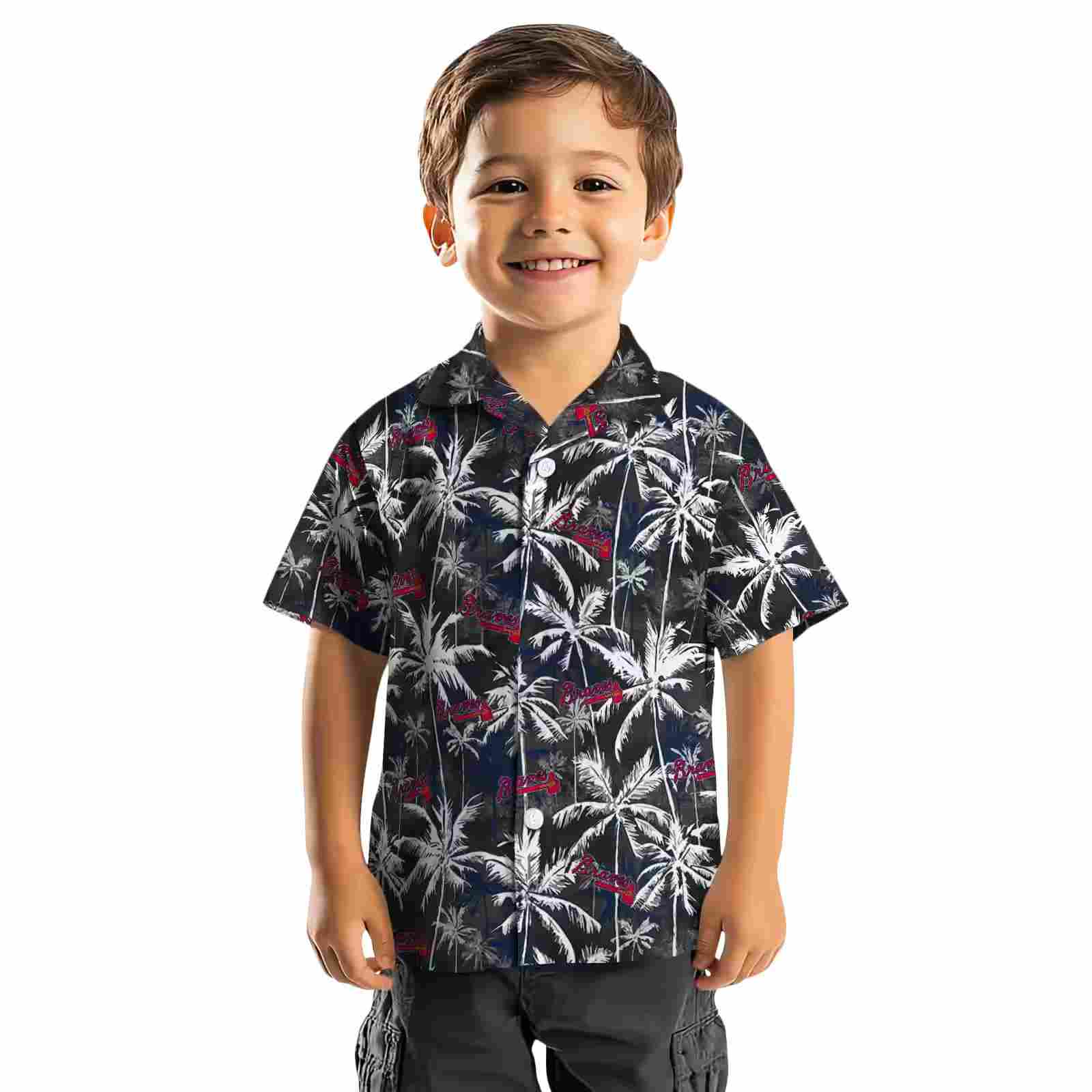 atlanta braves palm pattern navy black hawaiian shirt top rated