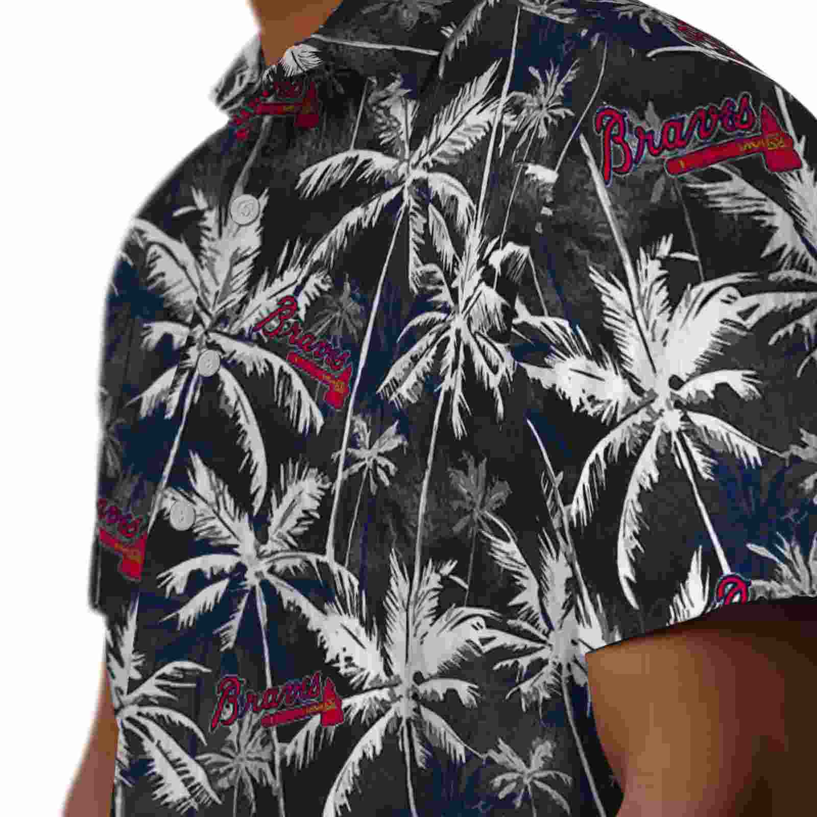 atlanta braves palm pattern navy black hawaiian shirt trendy