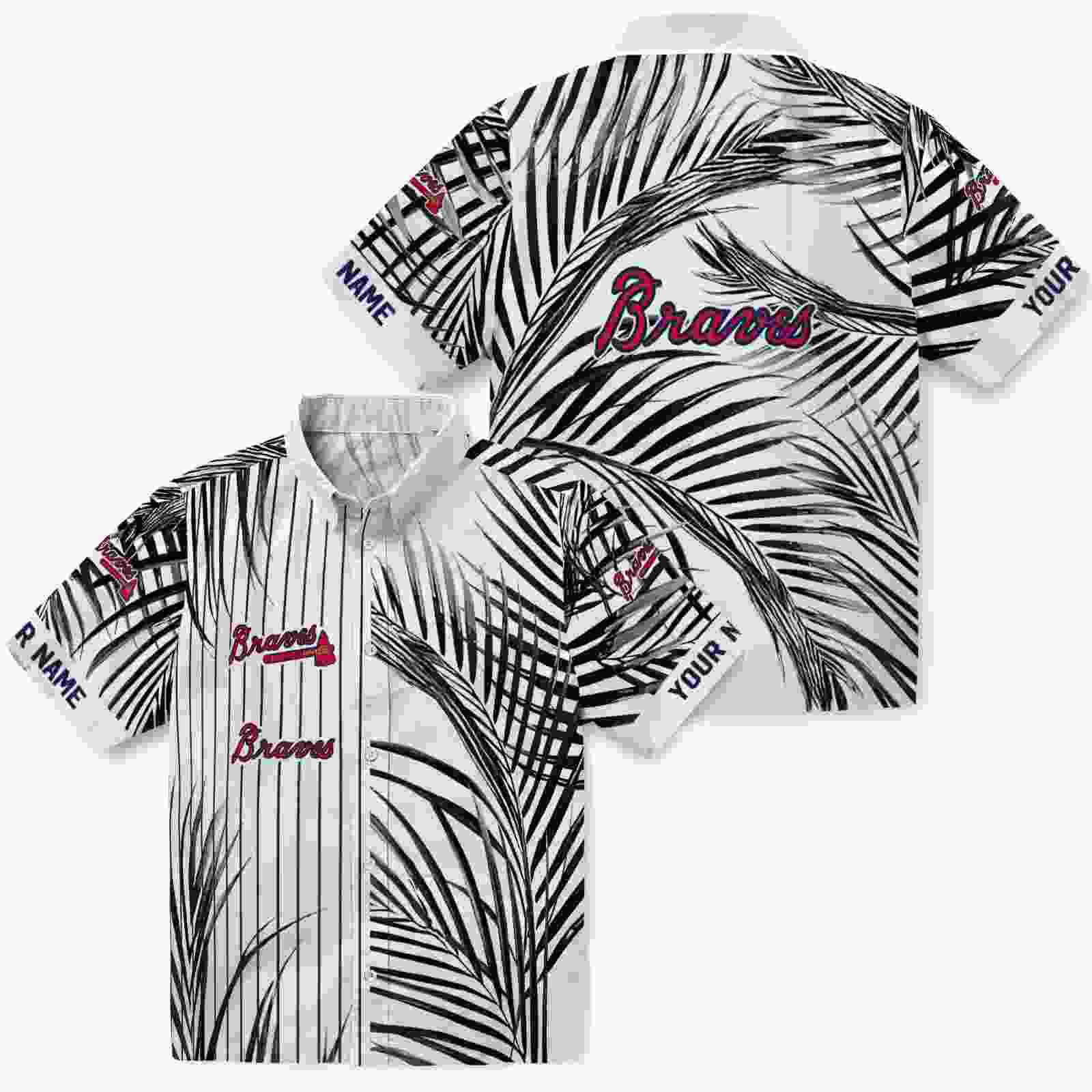 atlanta braves palm stripes navy black white hawaiian shirt high quality