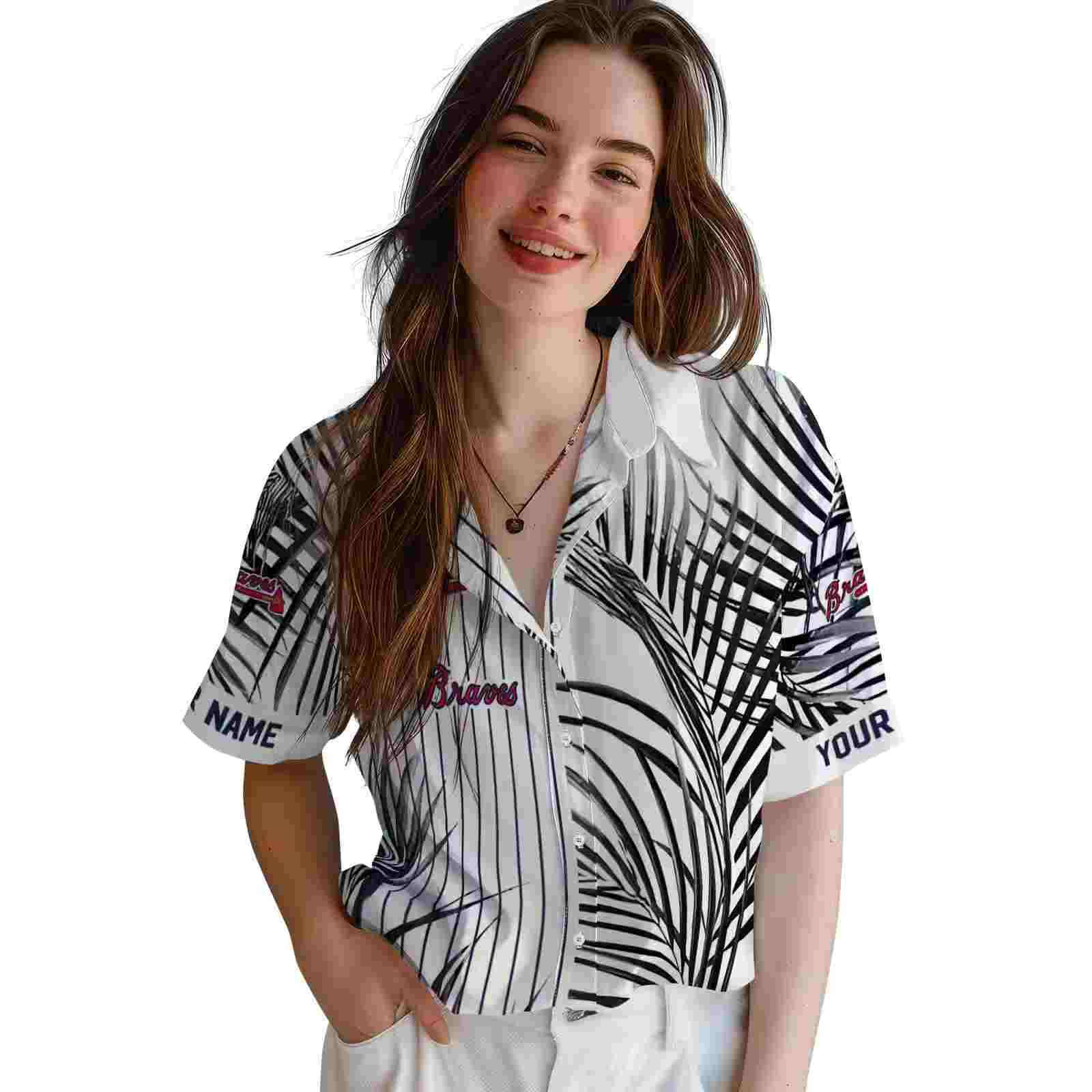 atlanta braves palm stripes navy black white hawaiian shirt latest model