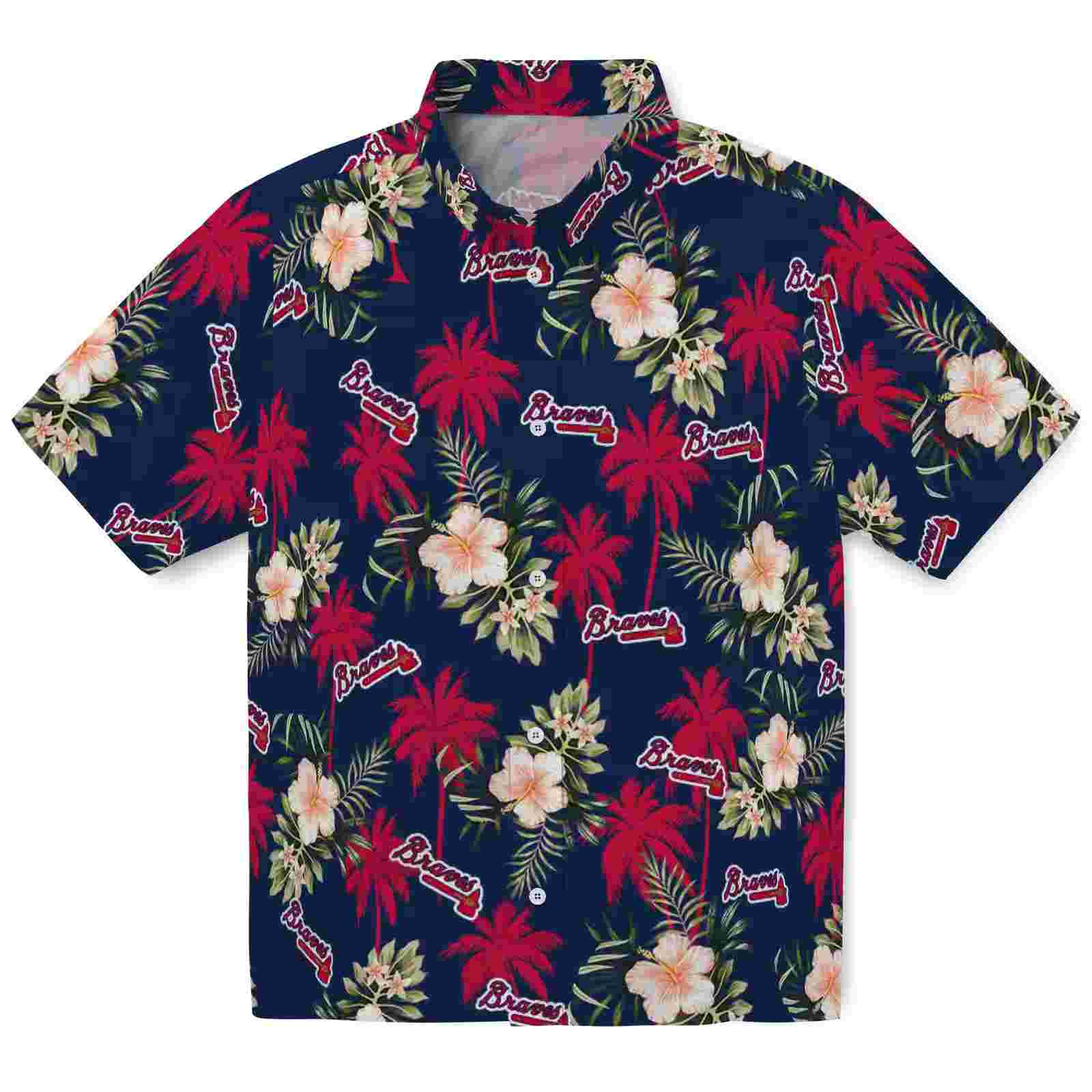 Atlanta Braves Palm Tree Flower Navy Hawaiian Shirt