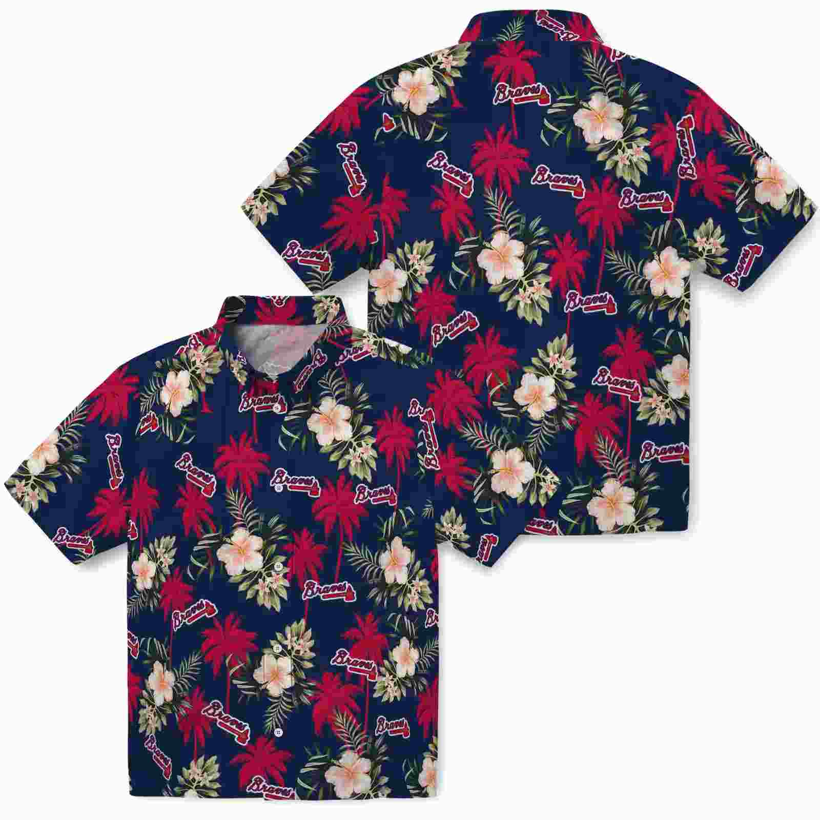 atlanta braves palm tree flower navy hawaiian shirt high quality