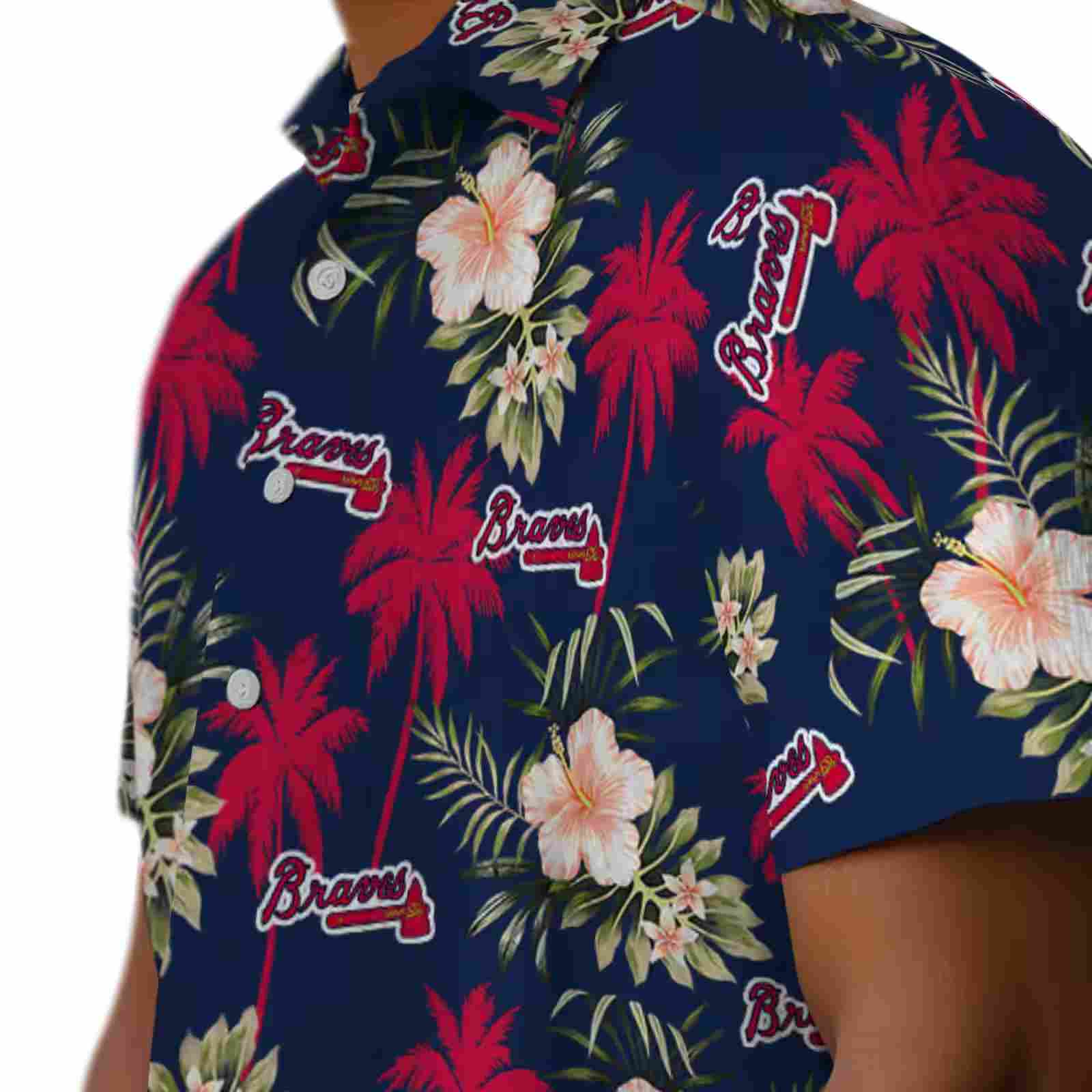 atlanta braves palm tree flower navy hawaiian shirt trendy