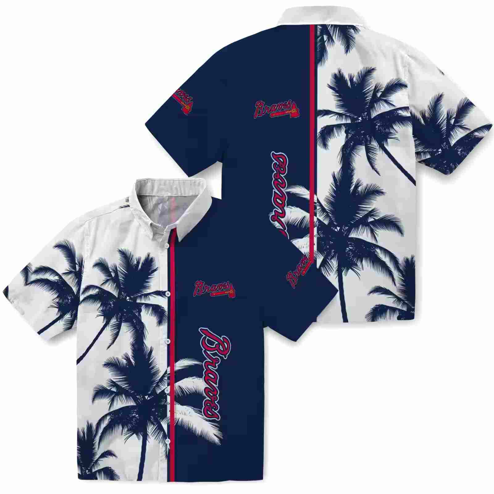 atlanta braves palm trees navy white hawaiian shirt high quality