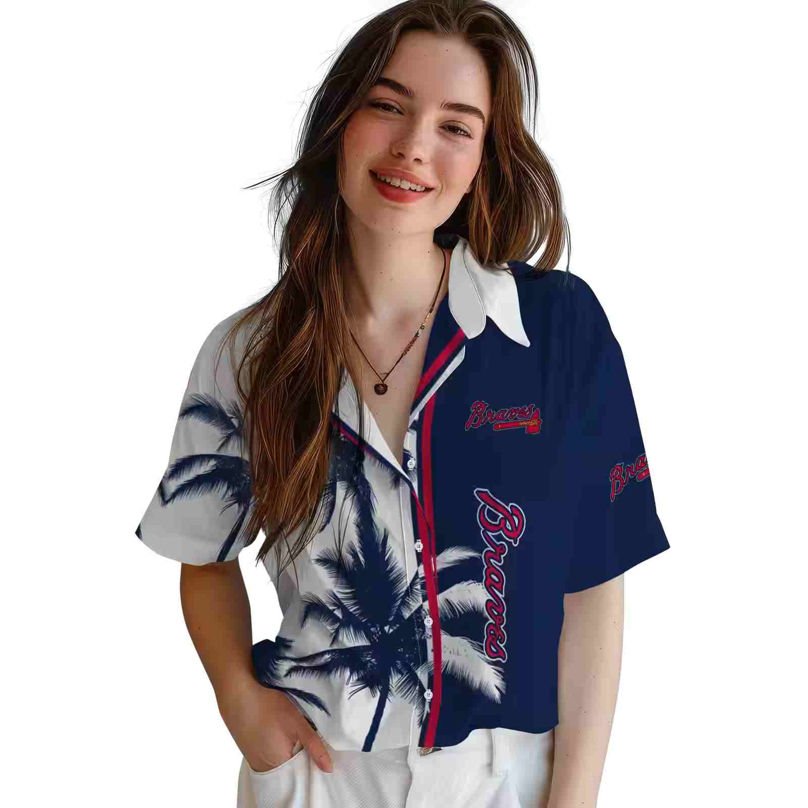 atlanta braves palm trees navy white hawaiian shirt latest model